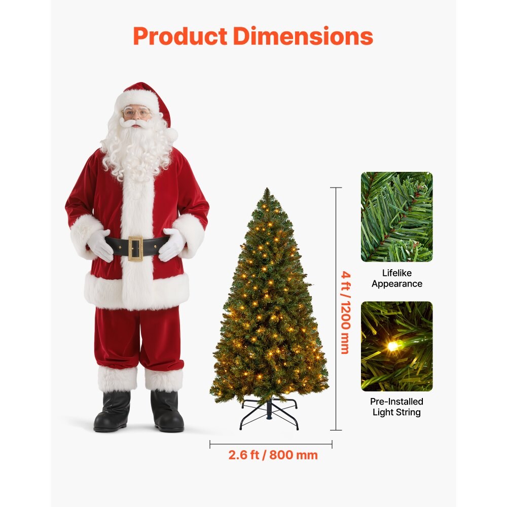 Green PVC and Iron 4x2.6ft Pre-Lit Christmas Tree with 120 LED Lights