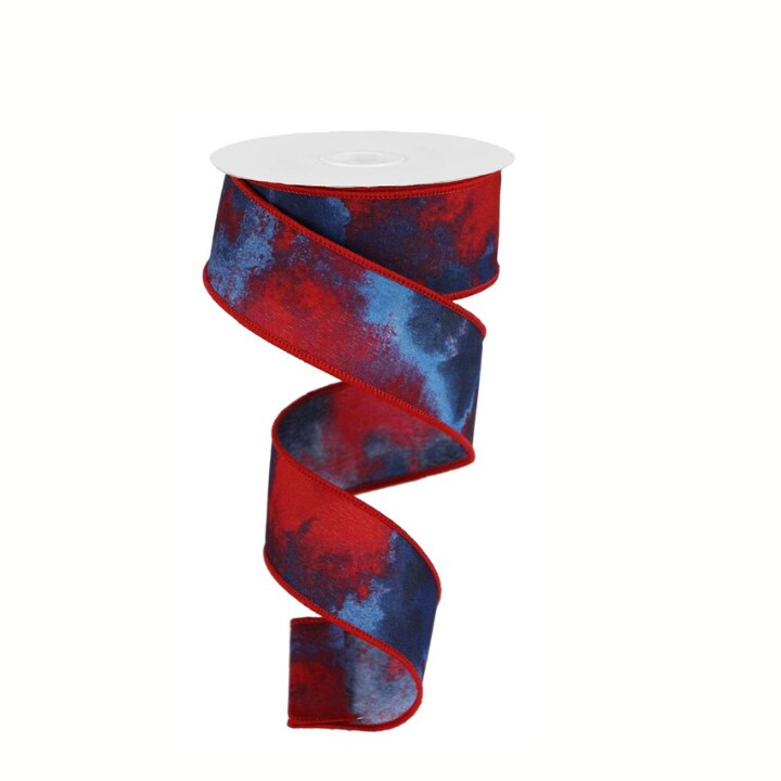 Watercolor Red White Blue Ribbon | 1.5"x10yd Wired Roll-RGB1013A1