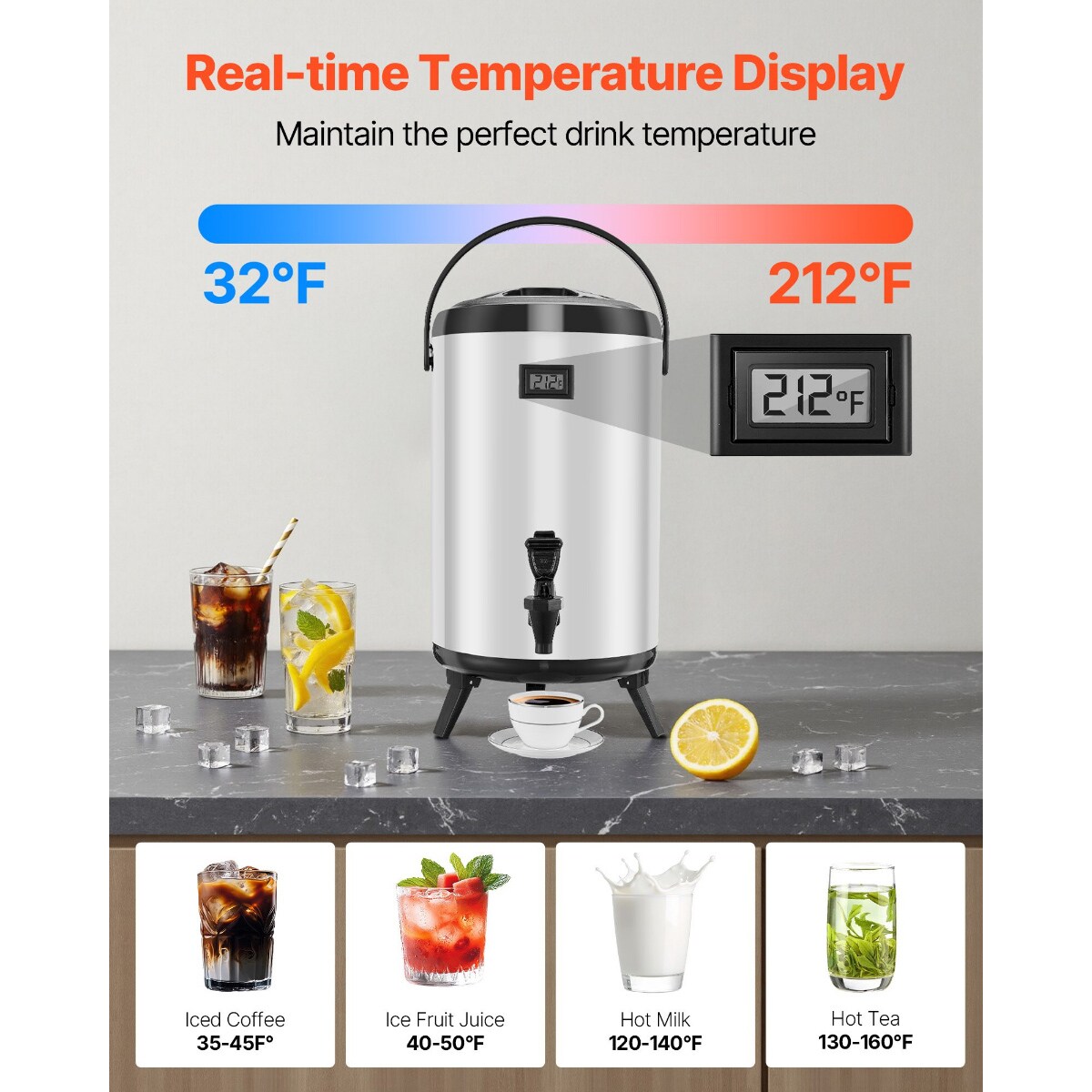 Insulated Drink Dispenser 3.2 Gal Thermal Server for Hot Cold Drinks