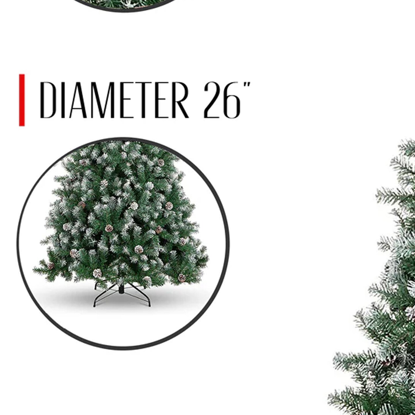 Frosted Oregon Fir Christmas Tree with Snow Dusted Pine Cones and Metal Stand
