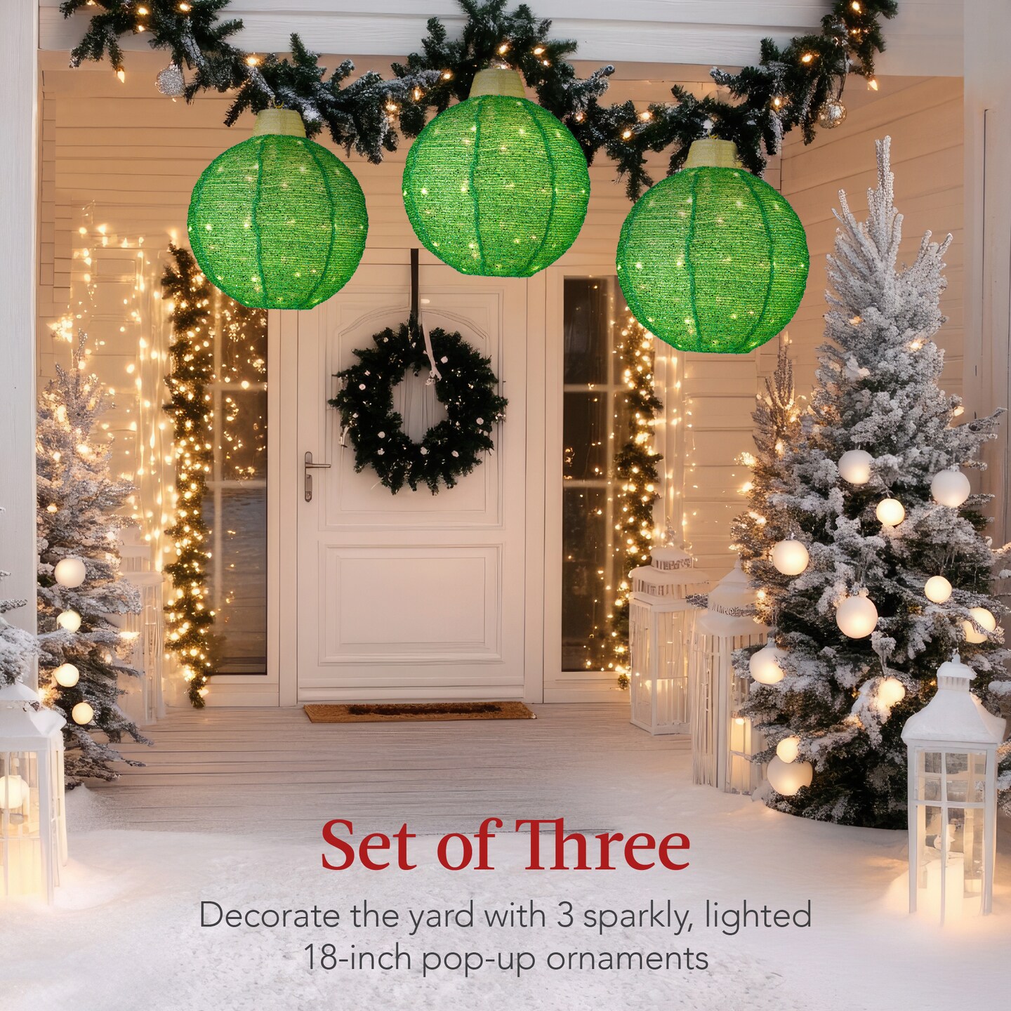 Best Choice Products 3-Piece Hanging Pop-Up Outdoor Christmas Ornaments, LED Lights, 8 Light Functions