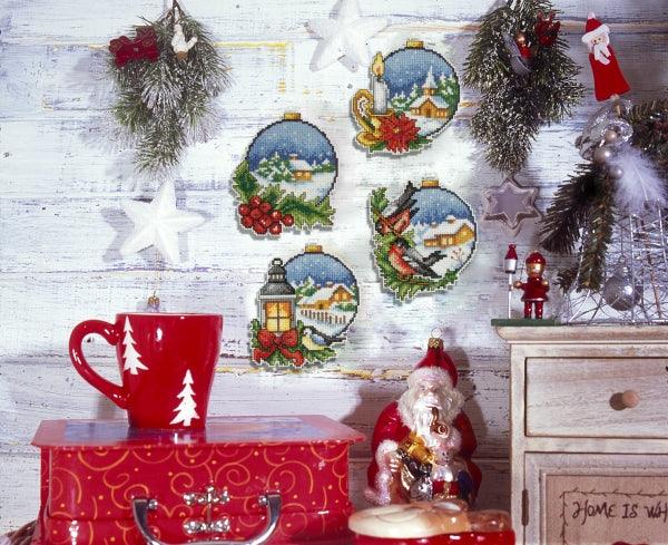 Counted cross stitch kit with plastic canvas &#x22;Christmas balls&#x22; set of 4 designs 7672