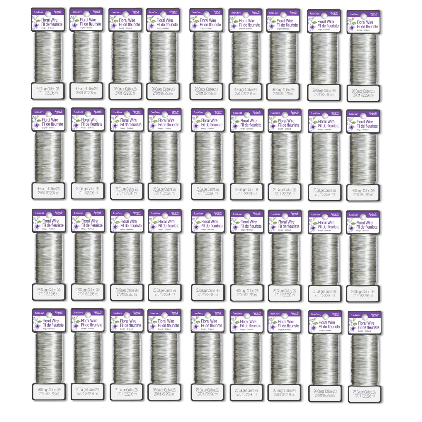 Multipack of 36 - FloraCraft 26 Gauge Floral Wire 270'-Bright Silver