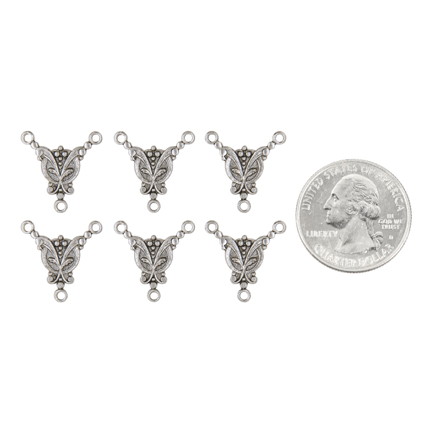 Pewter Plated Brass Art Deco Butterfly Three Way Connectors - Set of Six - P-3C09