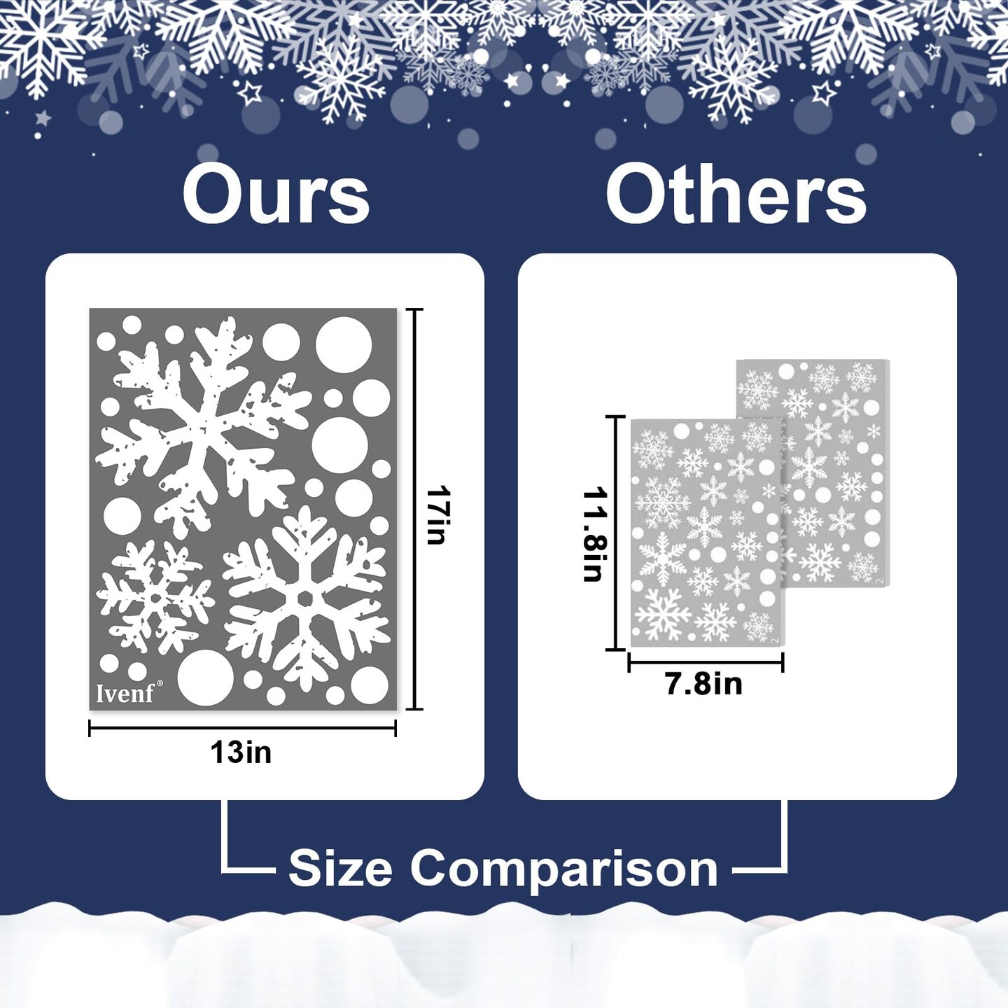 Christmas Decorations Indoor Decor: 8 Sheets Extra Large White Snowflake Christmas Window Clings, Farmhouse Rustic Xmas Snowflake Decorations for Kids Home School Office Winter Holiday Party