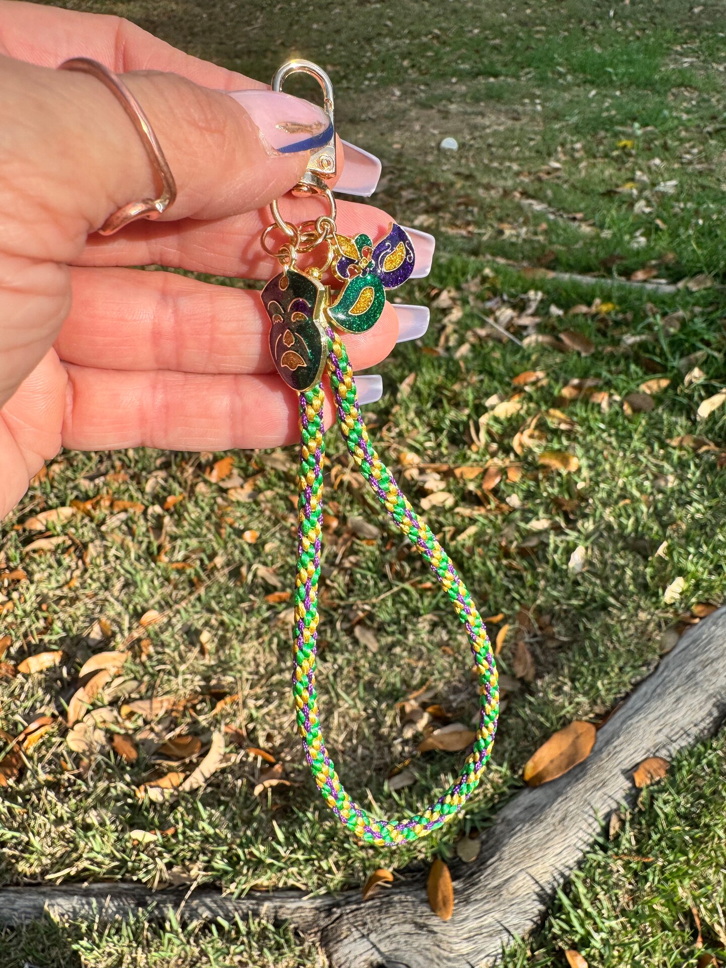 Glittery Mari Gras Masks Kumihimo Strap Keychain | MakerPlace by