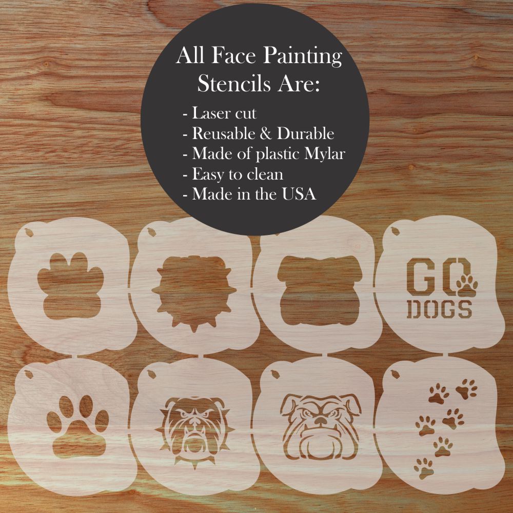 Bulldog Mascot Face Painting Stencil Set | Perfect for Face Painting, Temporary Tattoos, Birthday Party | Designer Stencils |