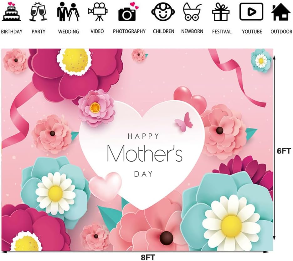 8x6ft Happy Mother&#x27;s Day Photography Backdrops