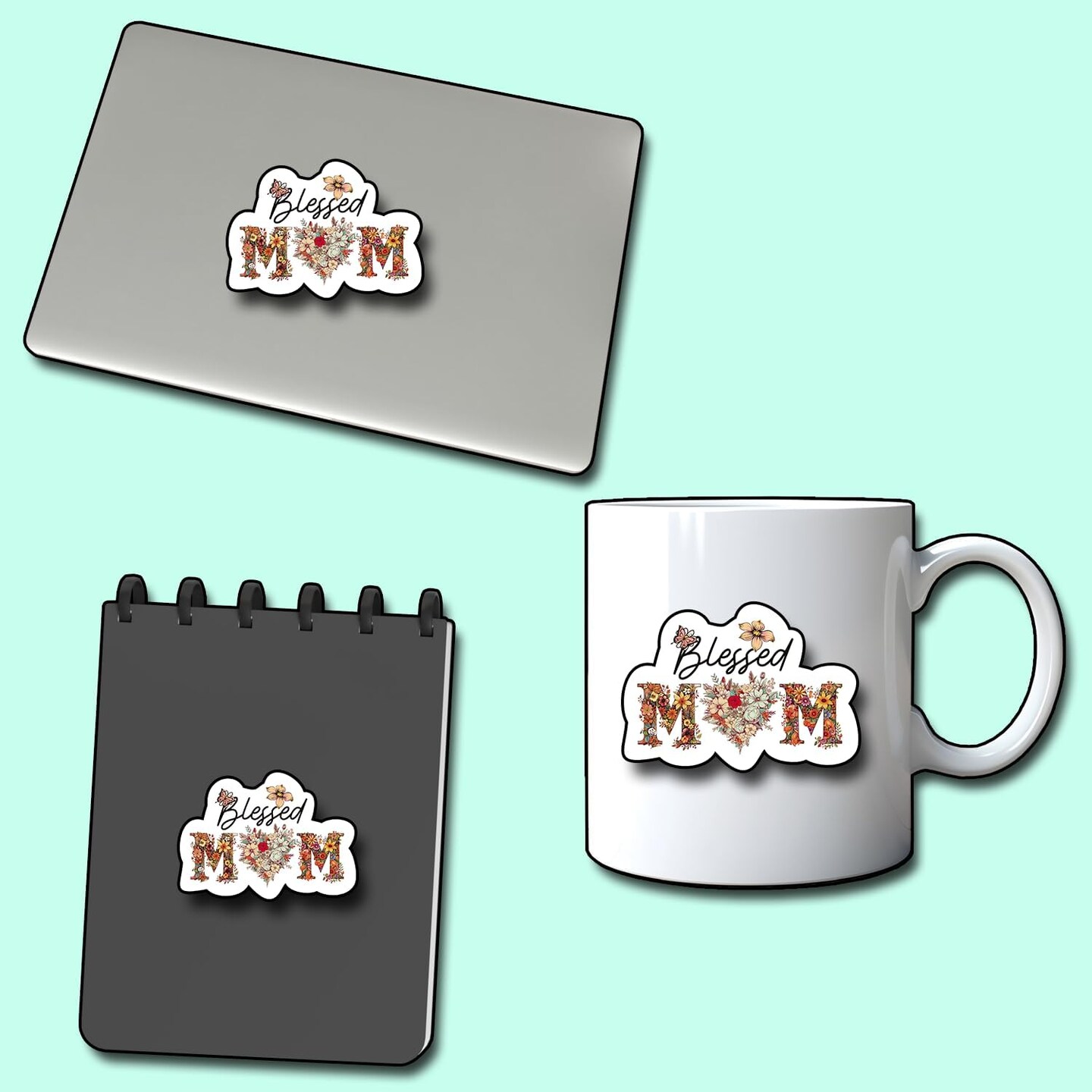 (3Pcs) Blessed Mom Sticker, Decal Gifts Mama Decorate Books Laptop Phone Water Bottles Kindles Stickers Tumbler Sticker Waterproof Vinyl Decorate Sticker 3&#x22; Inch