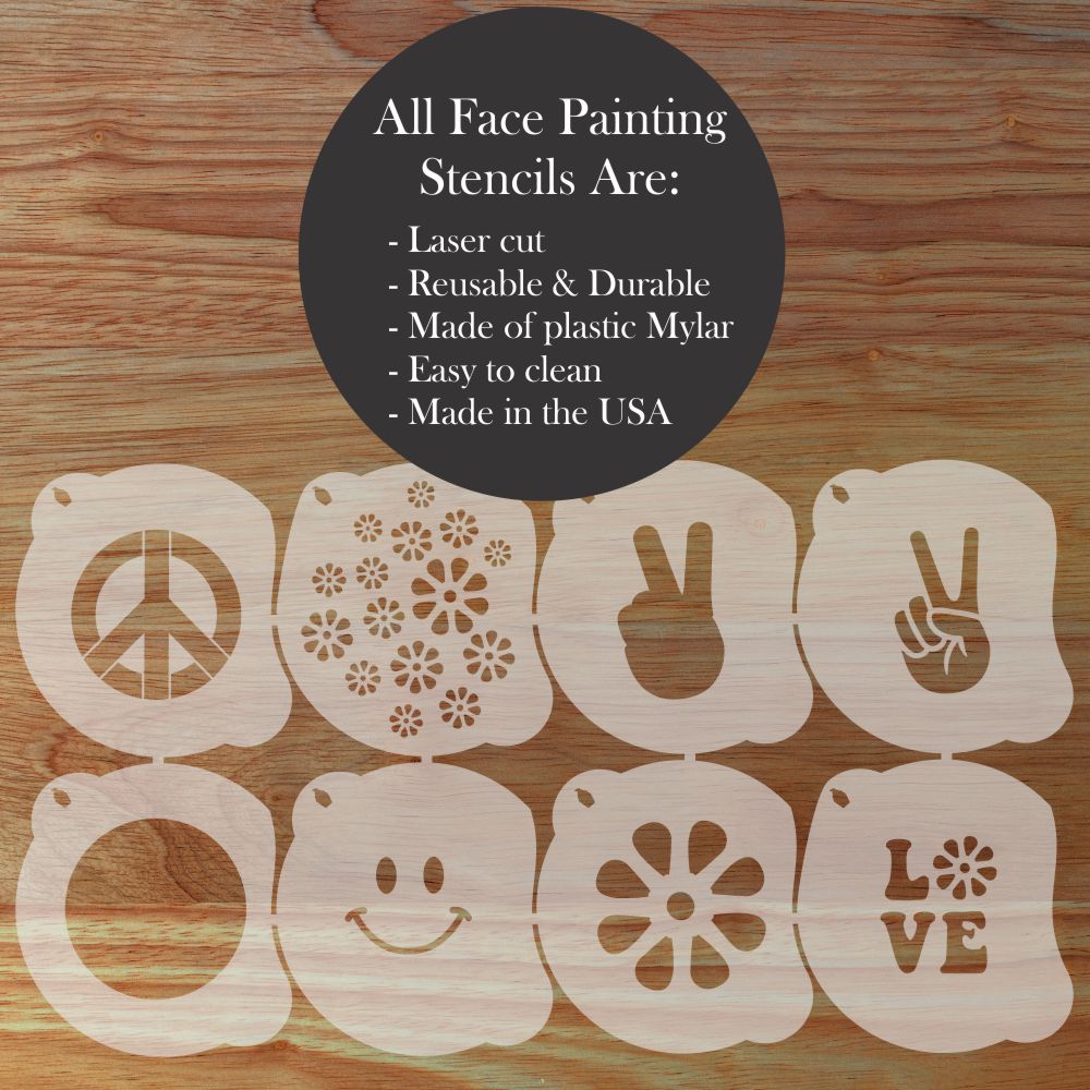 60’s Hippie Face Painting Stencil Set | Perfect for Face Painting, Temporary Tattoos, Birthday Party | Designer Stencils |