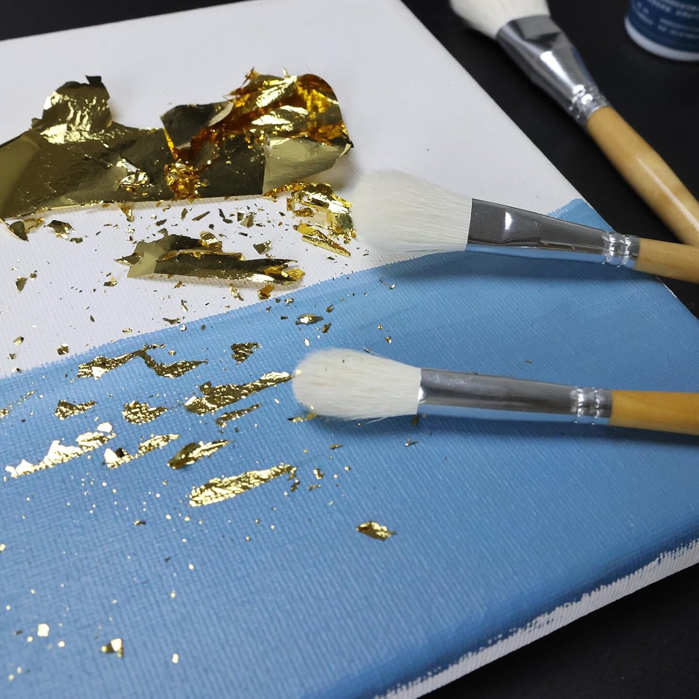 Brush Set, 7 Pieces Versatile Goat Hair Blending Mop Brushes for Acrylic Painting Wartercolor Foil Gold Leaf Flakes Sheets