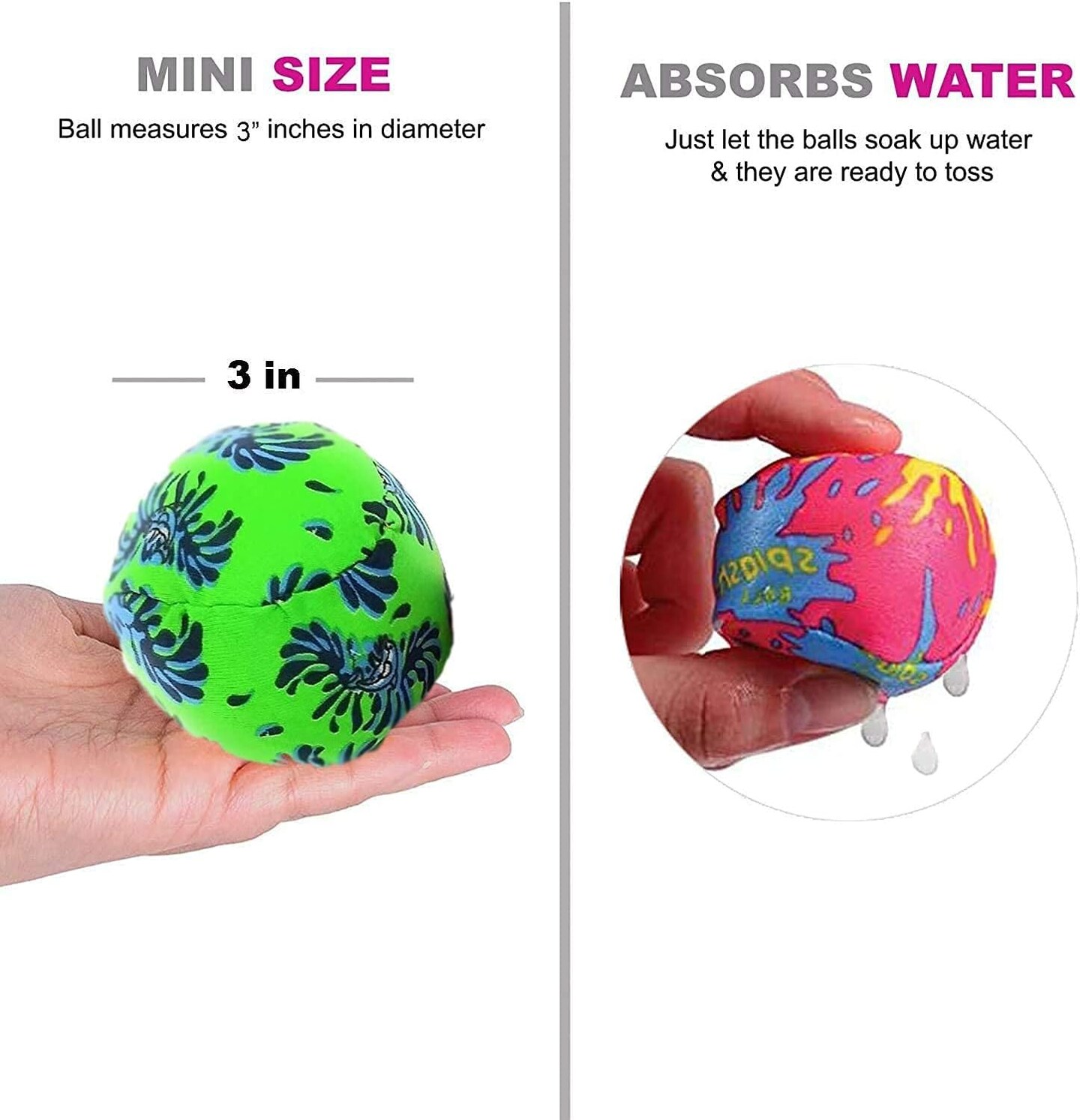 4E&#x27;s Novelty 12 Pack Water Bomb Splash Balls - 3&#x22; Mini Absorbent Sponge Balls for Pool Party Favors for Kids