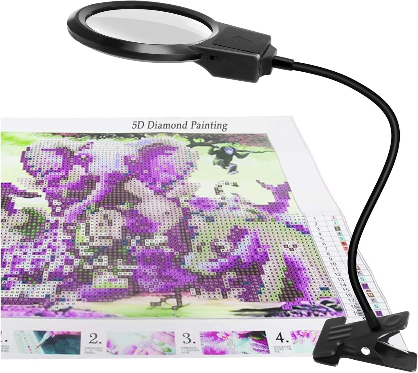 5D Diamond Painting Tools, LED Light with Magnifiers for Diamond Painting, 4X &#x26; 6X Magnifier LED Light with Clip and Flexible Neck, 5D Diamond Painting and Cross Stitch Tool Accessory Magnifier Lamp