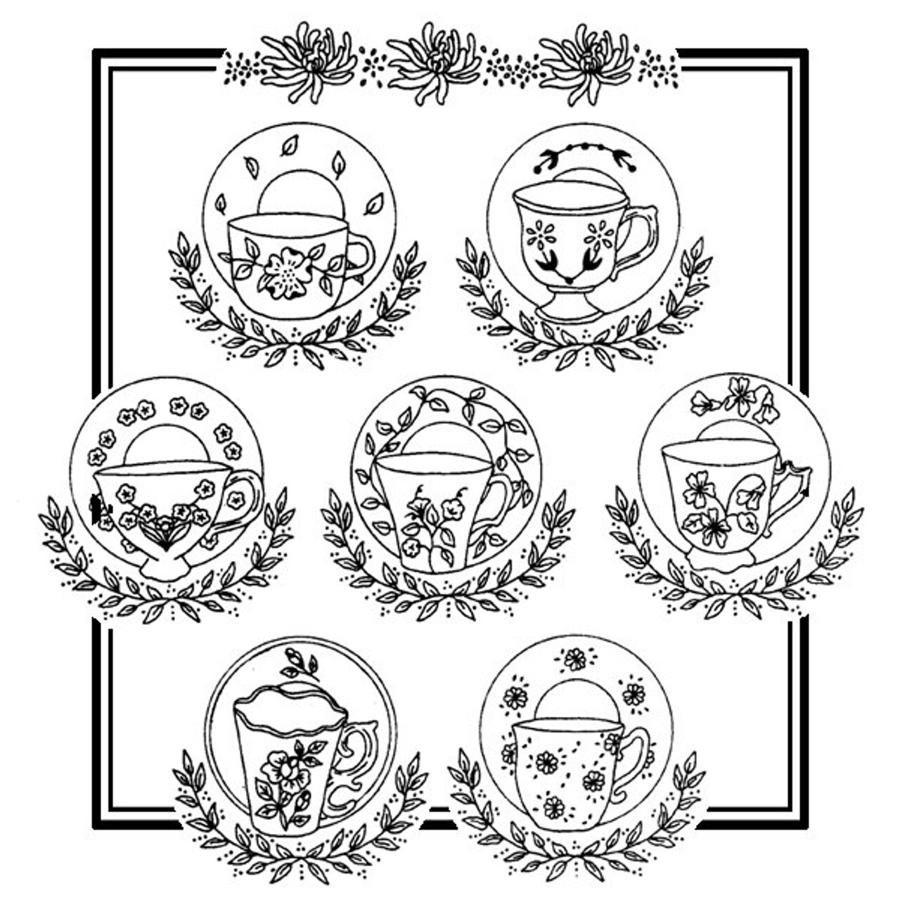 Aunt Martha's Floral Teacups 3897 embroidery iron on patterns