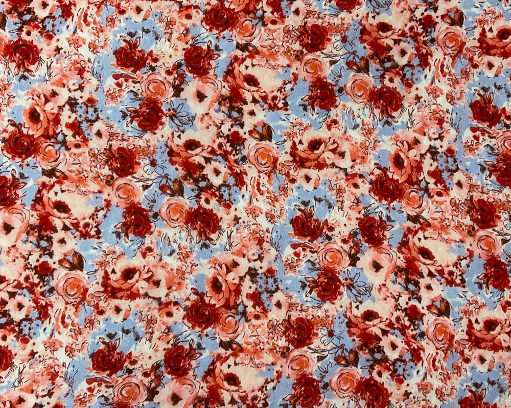 Red-Multi Poly Floral Printed Ogee Dobby Chiffon Woven Fabric By the Yard