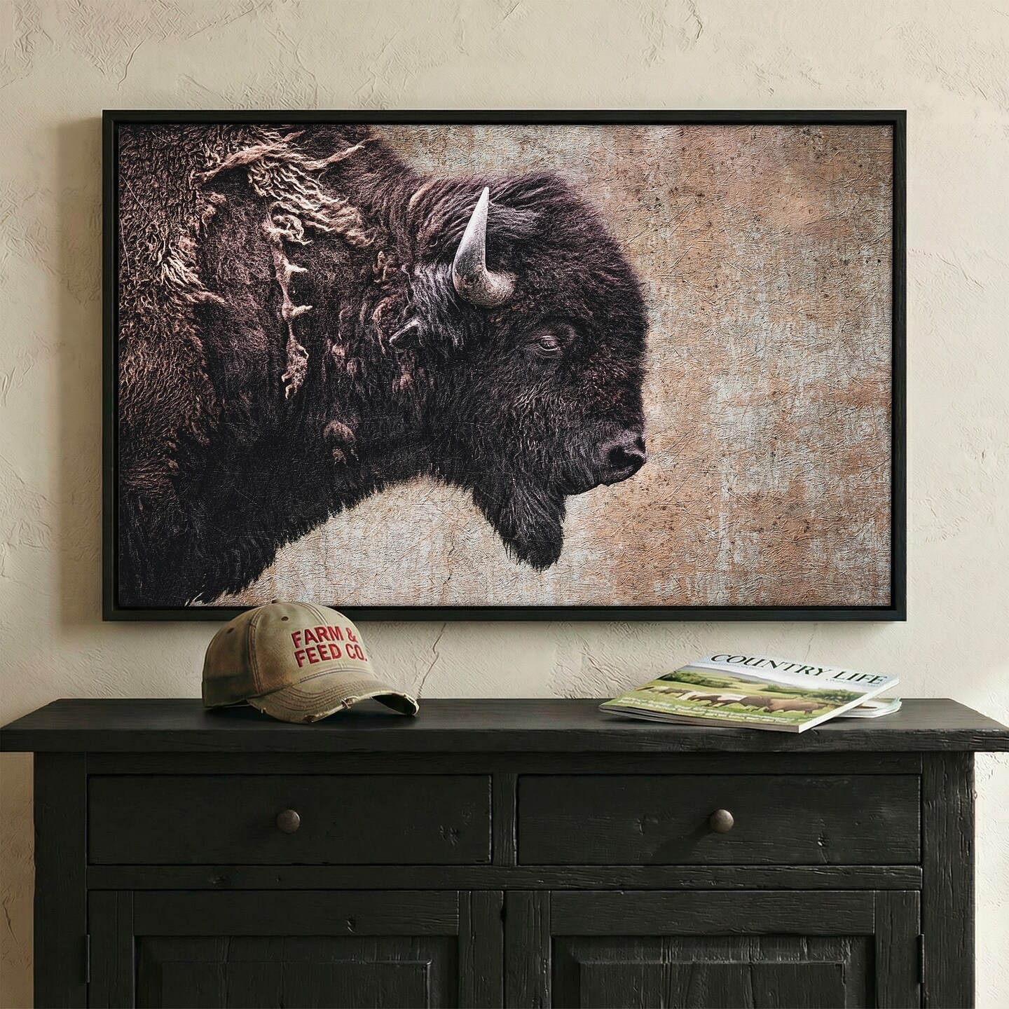 Bison Photo Wall Art - Buffalo Painting Canvas Print - Western Decor ...