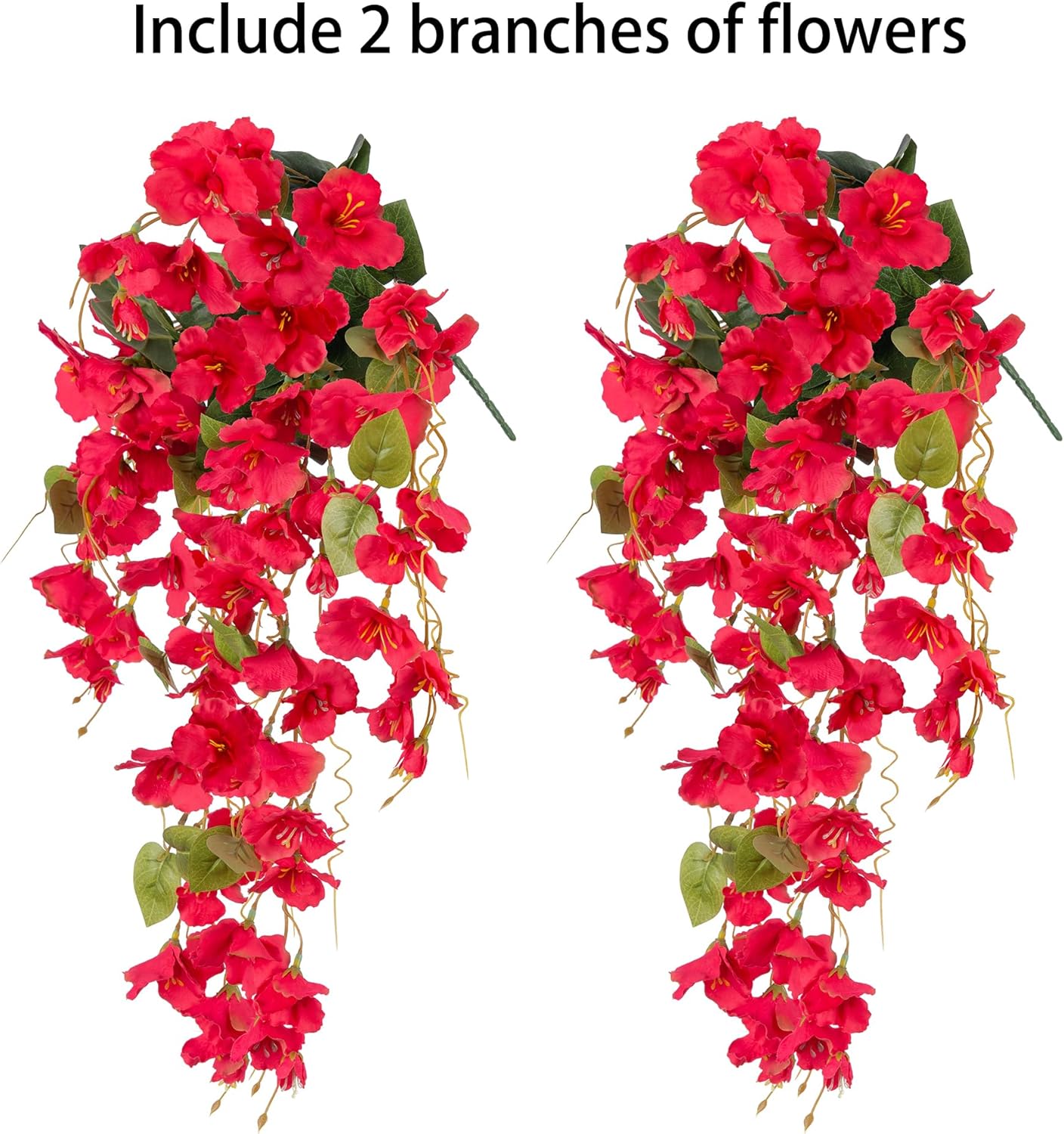Artificial Hibiscus Fake Hanging Flowers Plants for Outdoors Spring Summer Decoration, 2pcs Red Silk Hibiscus Long Trailing Vines