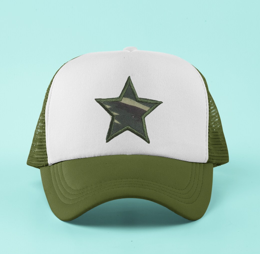 Green Camo Star, Embroidered, Iron on Patch