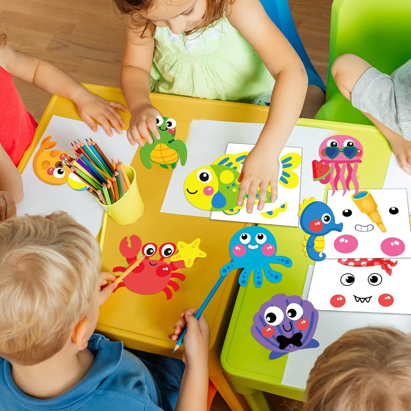 27 Sets Summer Under The Sea Craft Kits Kids DIY Ocean Sea Animal Craft Preschool Art Craft Project, Make Your Own Ocean Animal Bulk Set for Home Classroom Day-Care Game Activities