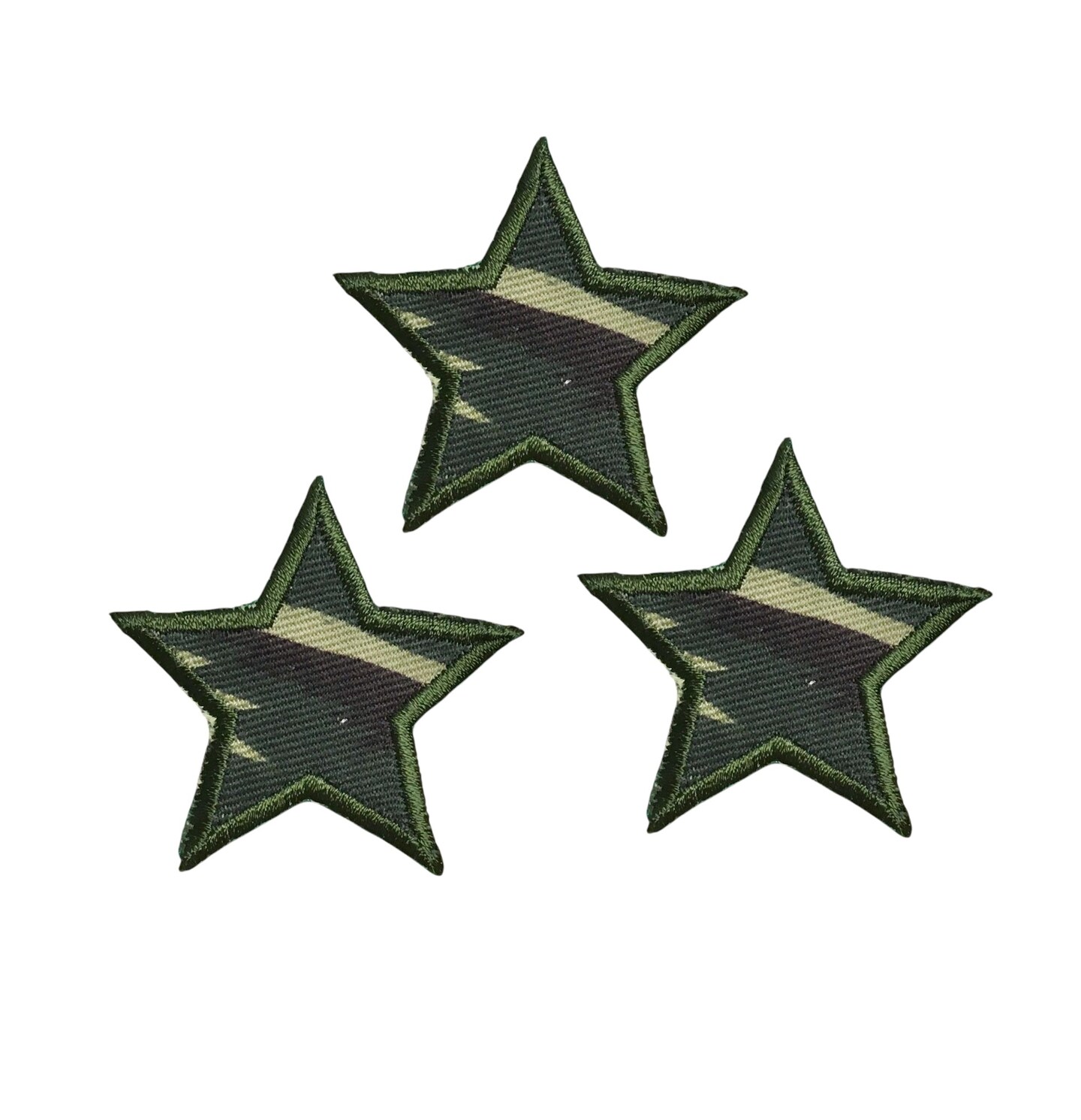 Set of 3, Green Camo Star, 2 inch, Embroidered, Iron on Patch