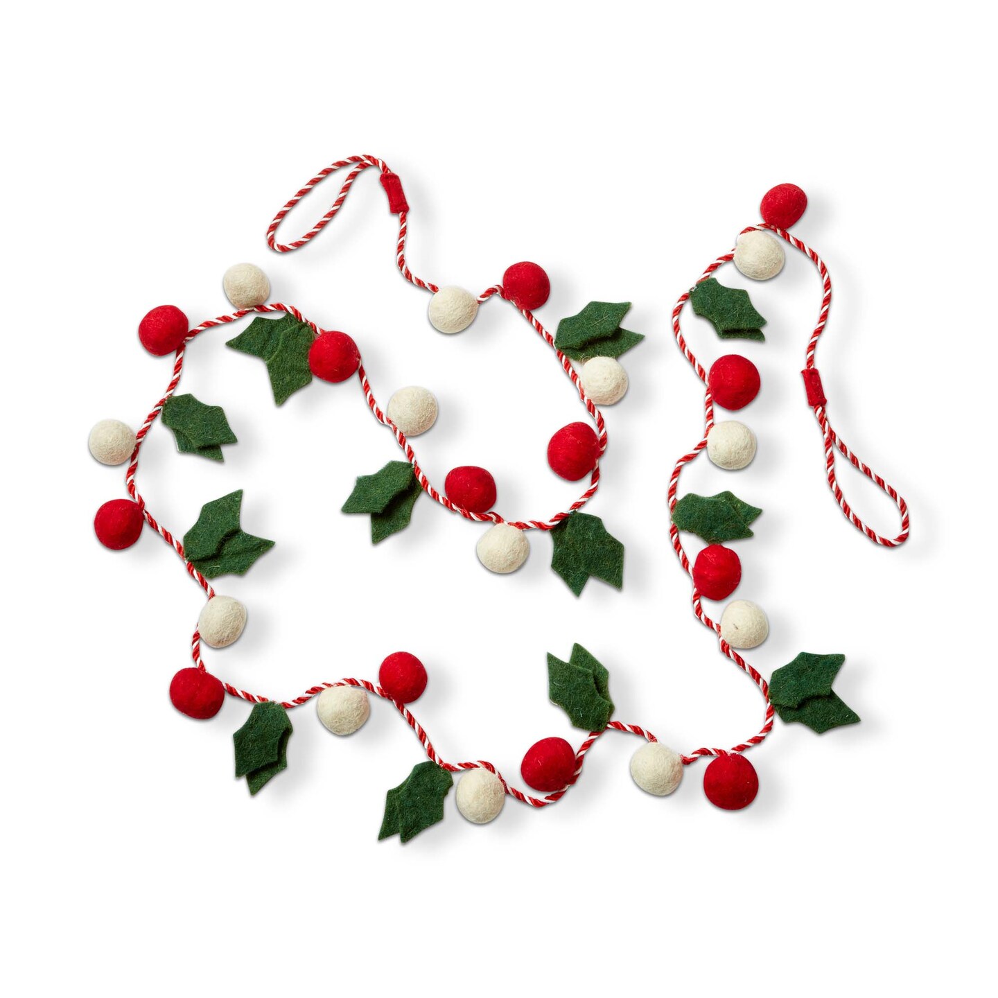 72-inch Green Holly Leaves Red White Berries Wool Felt Garland Doorway Tabletop Wall Mantel Home Decoration Christmas Tree Decor