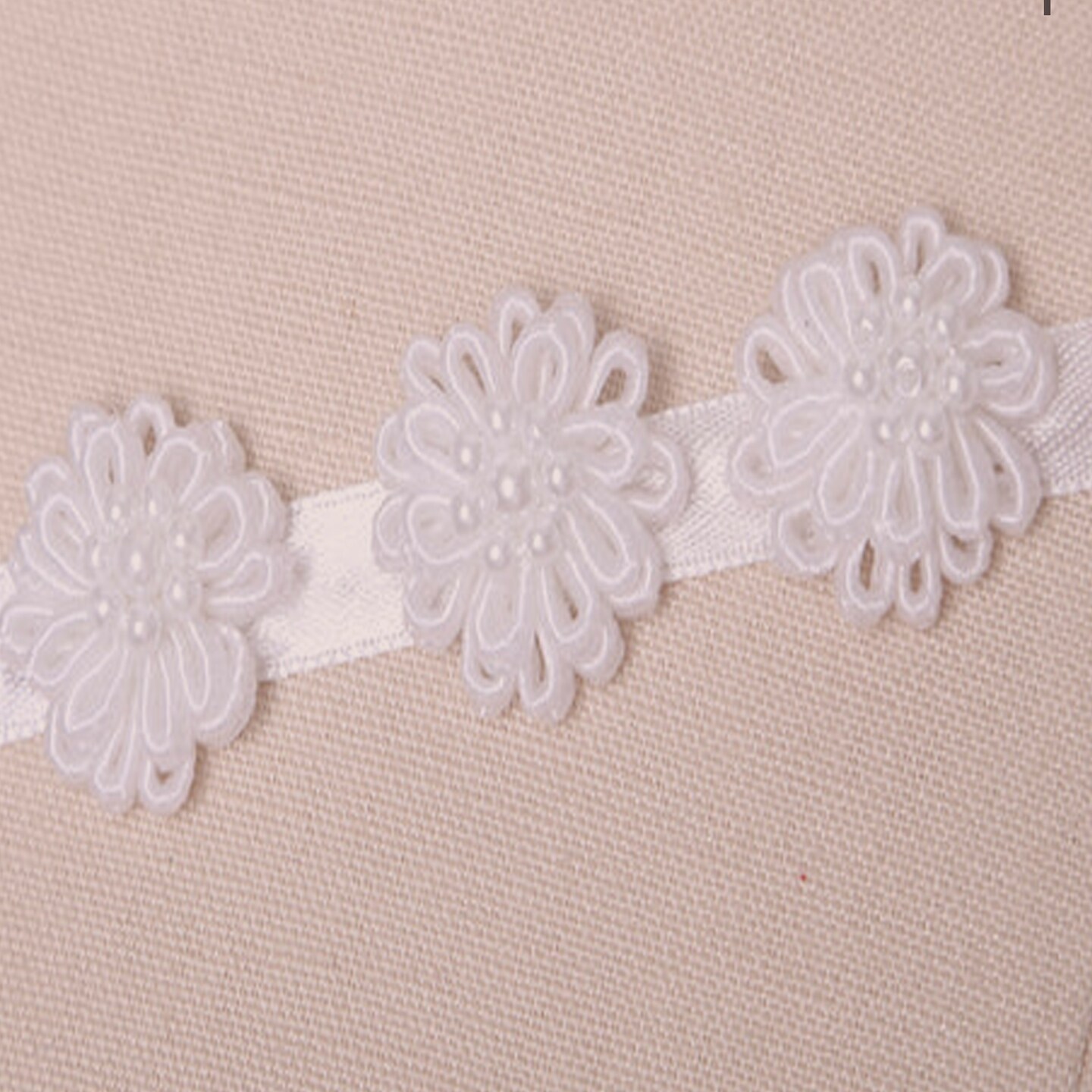1 Yard 3D Ivory Flower Ribbon Trim Firm Satin Narrow Floral Accent