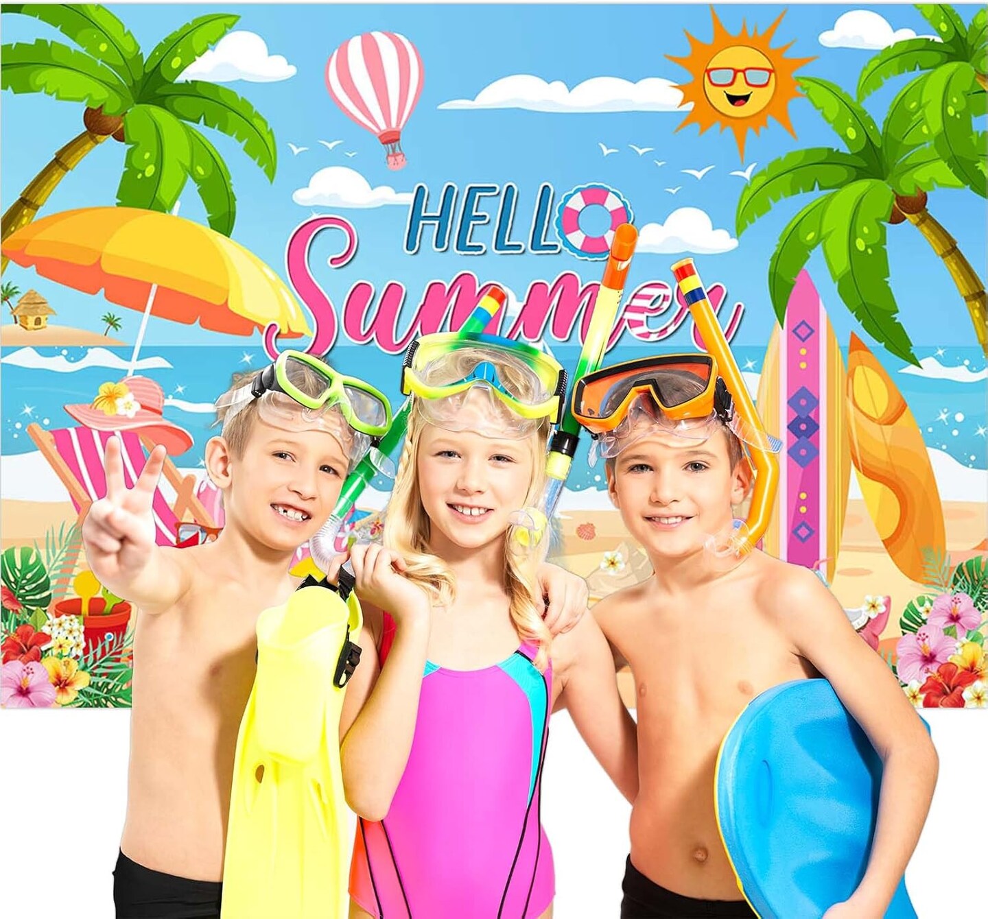 7x5ft Hello Summer Backdrop Summer Hawaiian Beach Backdrop Pink Tropical Surfboard Photography Background Summer Beach Party Decoration Supplies