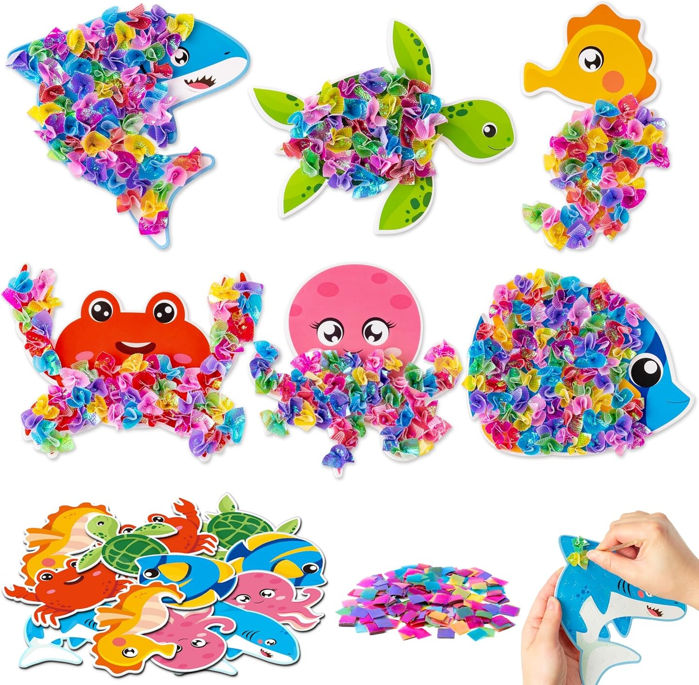 12 Packs Summer Sea Animals Poking Craft Kit - Creative Foam DIY Ocean Poke Fabric Art for Kids Make Your Own Card Party Favor Decoration Gift School Classroom Rewards Activity Supplies