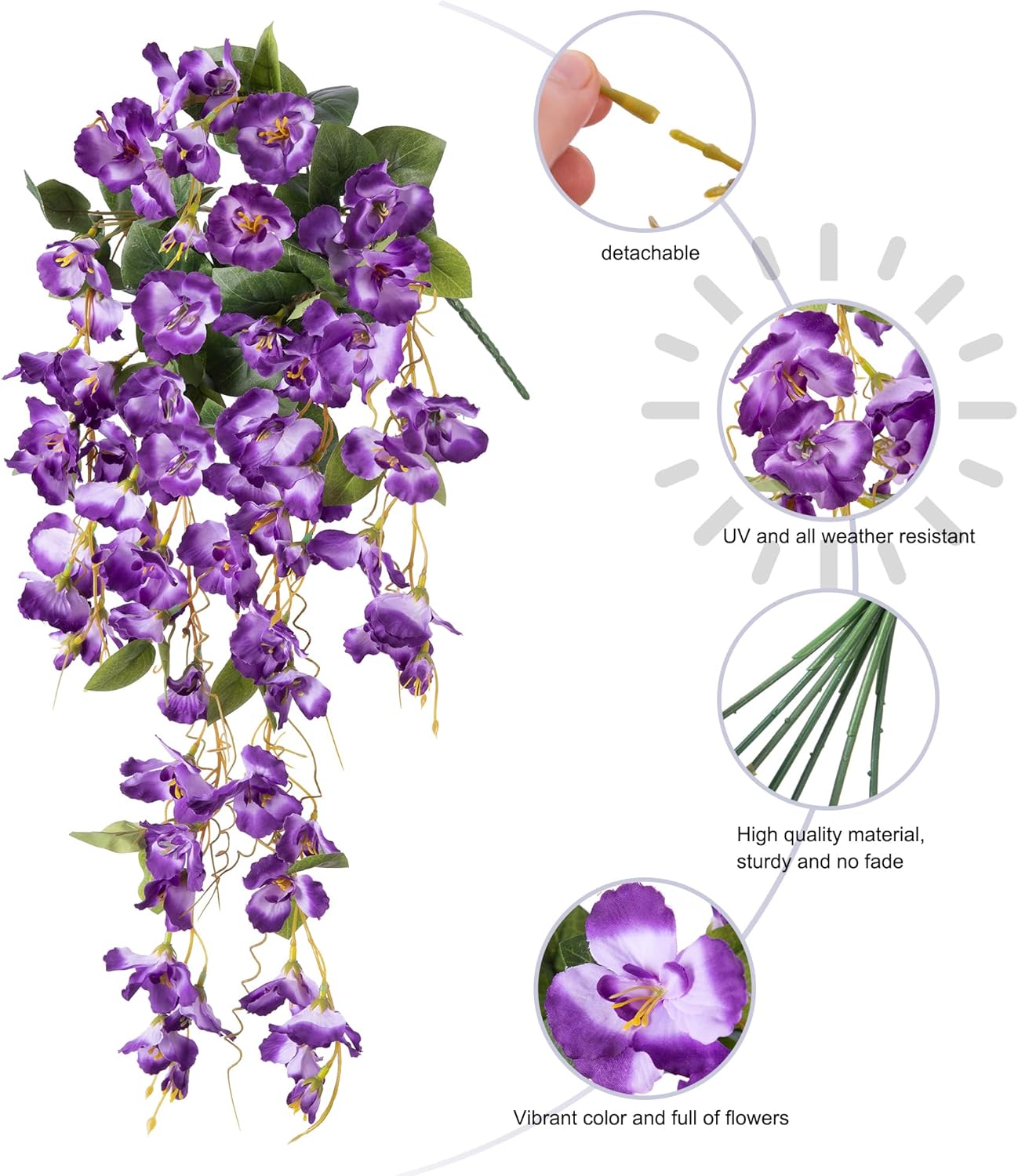 Fake Hibiscus Artificial Hanging Flowers Plants for Outdoors Spring Decoration, 2pcs Silk Hibiscus Vines Realistic UV Resistant