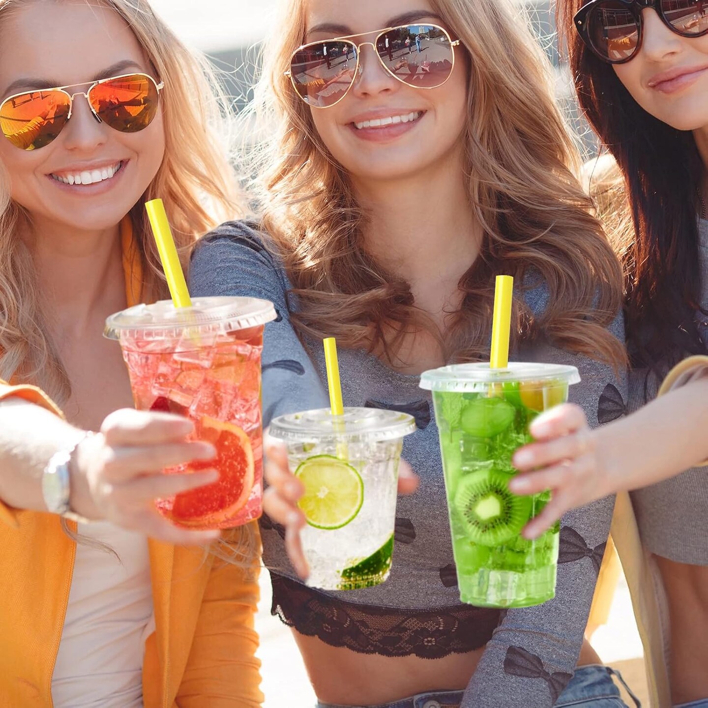 200 Pack 12 OZ PET Clear Plastic Cups with Lids, 12 OZ Crystal Cold Disposable Drinking Plastic Cups with Flat Lids, Perfect for Ice Coffee, Smoothie, Juice