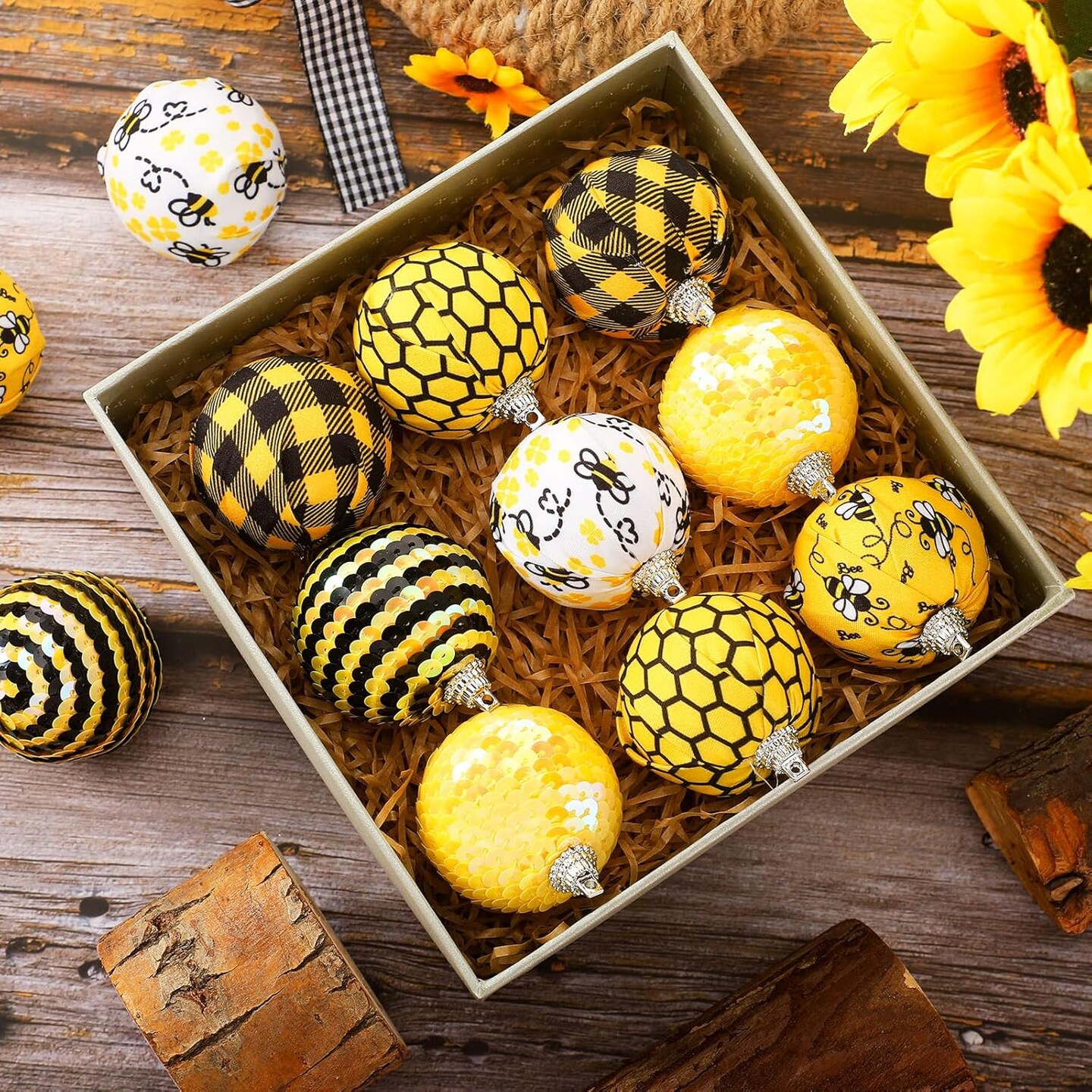 12 Pcs Bee Ornament for Tree Summer Party Decoration Bee Themed Party Supplies Ball Ornaments Tree Decoration
