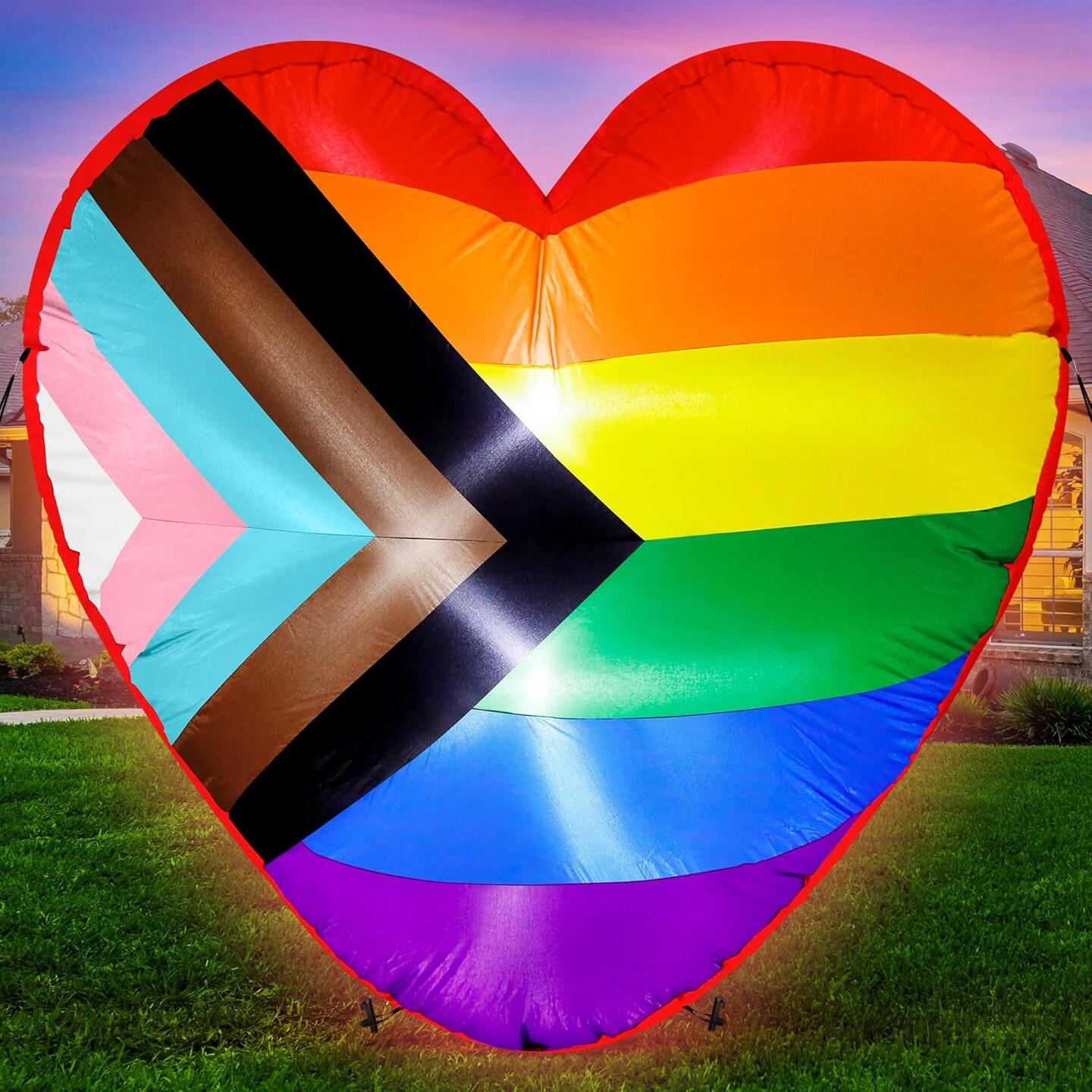 4 FT Pride Inflatables, LGBT Progress Flag Inflatable Decoration, Blow Up Heart Shape Decor for Pride Month, LED Lighted Pride Love Rainbow Yard Decor for Lesbian Gay LGBTQ Community Party Parade