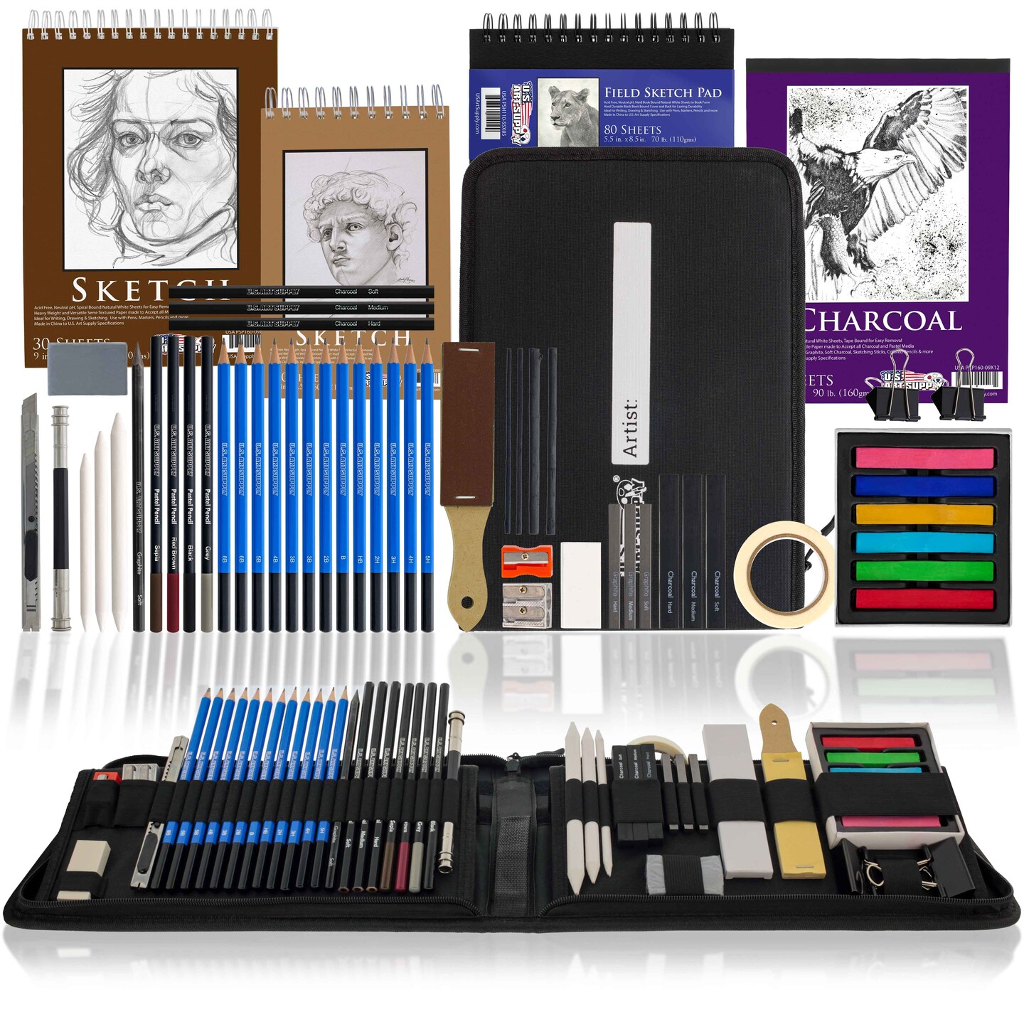 54-Piece Drawing &#x26; Sketching Art Set with 4 Sketch Pads - Ultimate Artist Kit, Graphite and Charcoal Pencils &#x26; Sticks, Pastels, Case