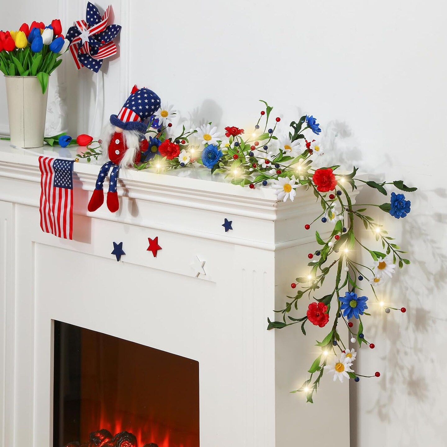 Ring Garland Flower with 30 Lights for 4th of July Decorations