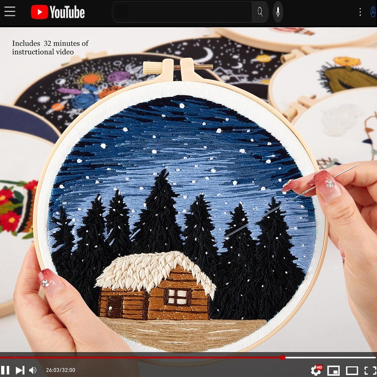Embroidery Kit for Beginner Adults, Counted Stamped Cross Stitch kit for Adult Beginner, Hand Embroidery Starter Kits with Pattern, 3 Embroidery Hoop, Fabric (Attached Teaching Video QR Code)