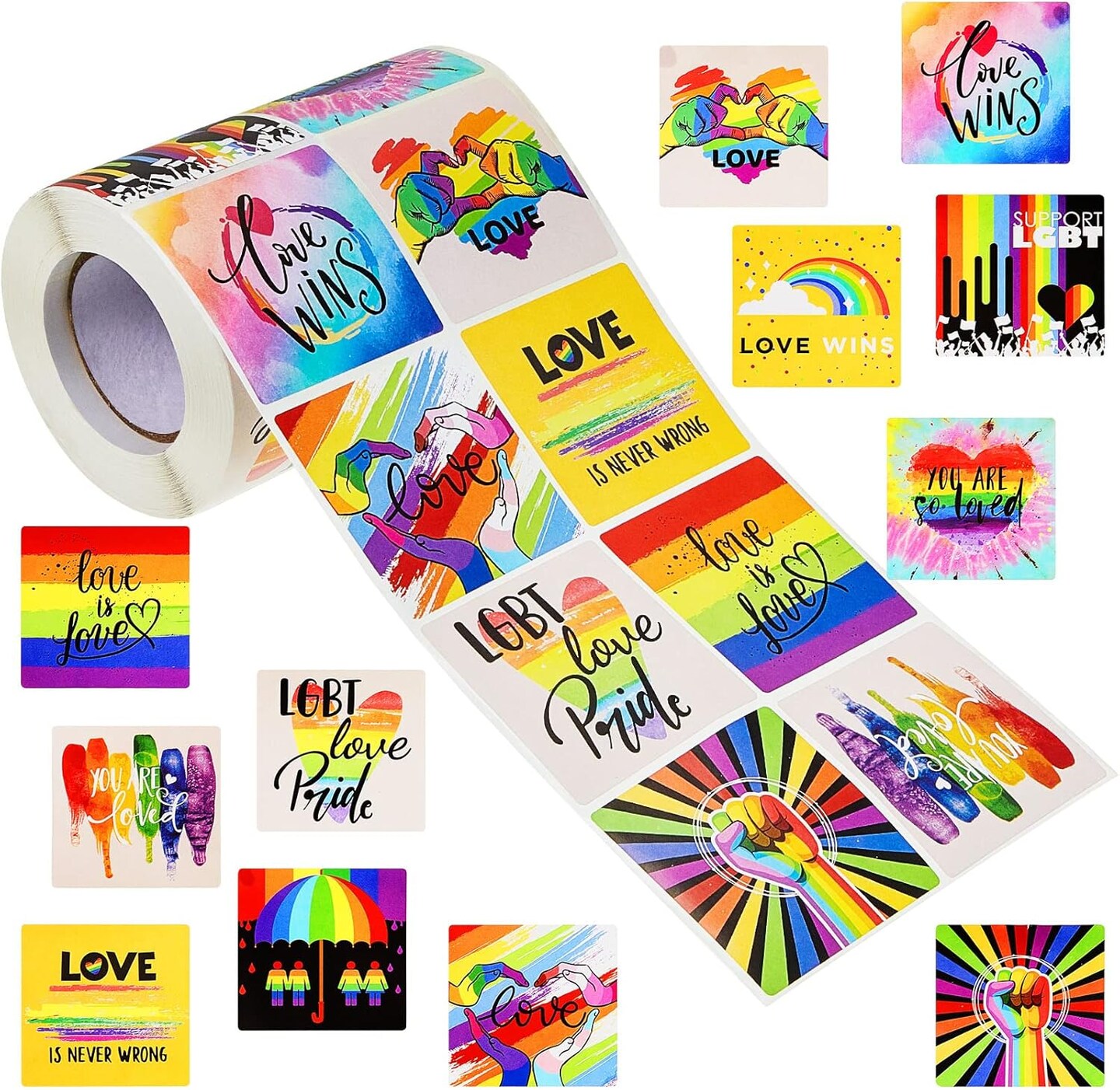 800 Pieces Pride Sticker Bulk LGBTQ Stickers Rainbow Rectangle Pride Support Stickers Love is Love LGBT Accessories for Parades Rainbow Festival and LGBT Group Activities, 12 Styles