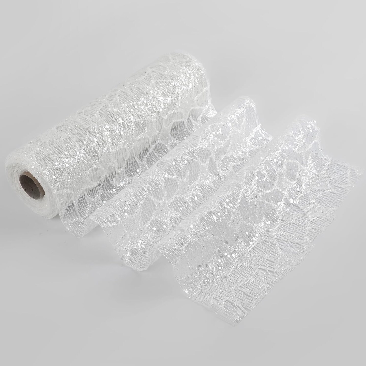 White Glitter Mesh Star Web Ribbon 10 Inch Wide by 10 Yards Roll White Mesh Fabric Ribbon Decorative Mesh White Mesh Ribbon