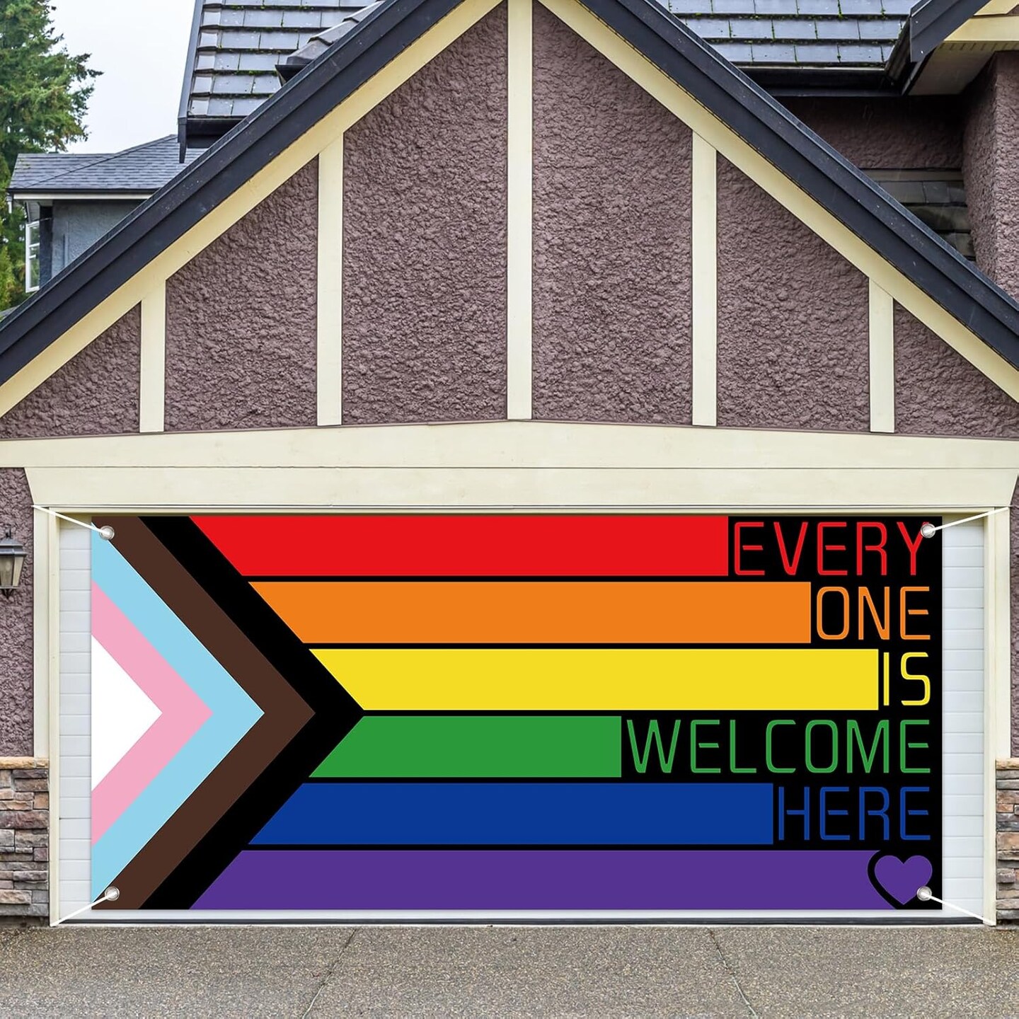Pride Day Garage Door Banner Everyone is Welcome Cover Rainbow Large Yard Sign 6 x 13 Ft Photo Booth Background Props for Indoor Outdoor Wall Door House Party Decor