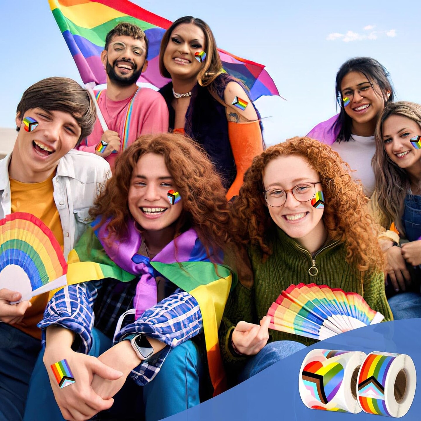 Pride Stickers,600Pcs Gay Pride Stickers Bulk Pride Rainbow Heart Flag Stickers 2 Roll Self Adhesive Decal Stickers for Laptop Water Bottle Decor and Pride Parade Events Accessories