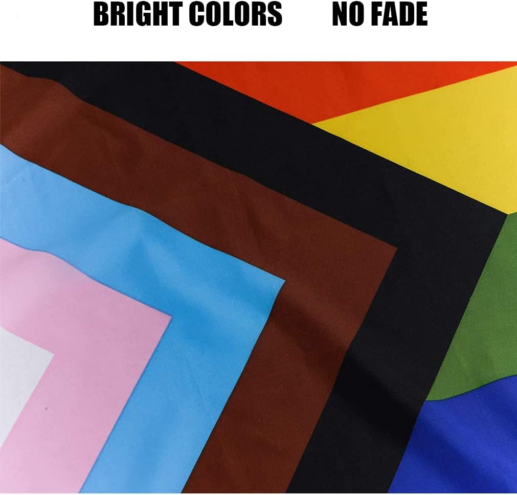 Progress Pride Rainbow Flag 3x5 ft LGBTQ Gay Pride Flags All Inlcusive Progressive Bisexual Non Binary Lesbian Transgender Flag Indoor Outdoor Wall