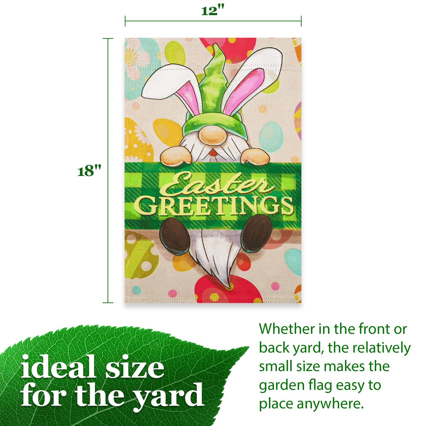 G128 Happy Easter Gnome Greetings Garden Flag 12x18 In Double Sided Easter Yard Garden Lawn Decoration