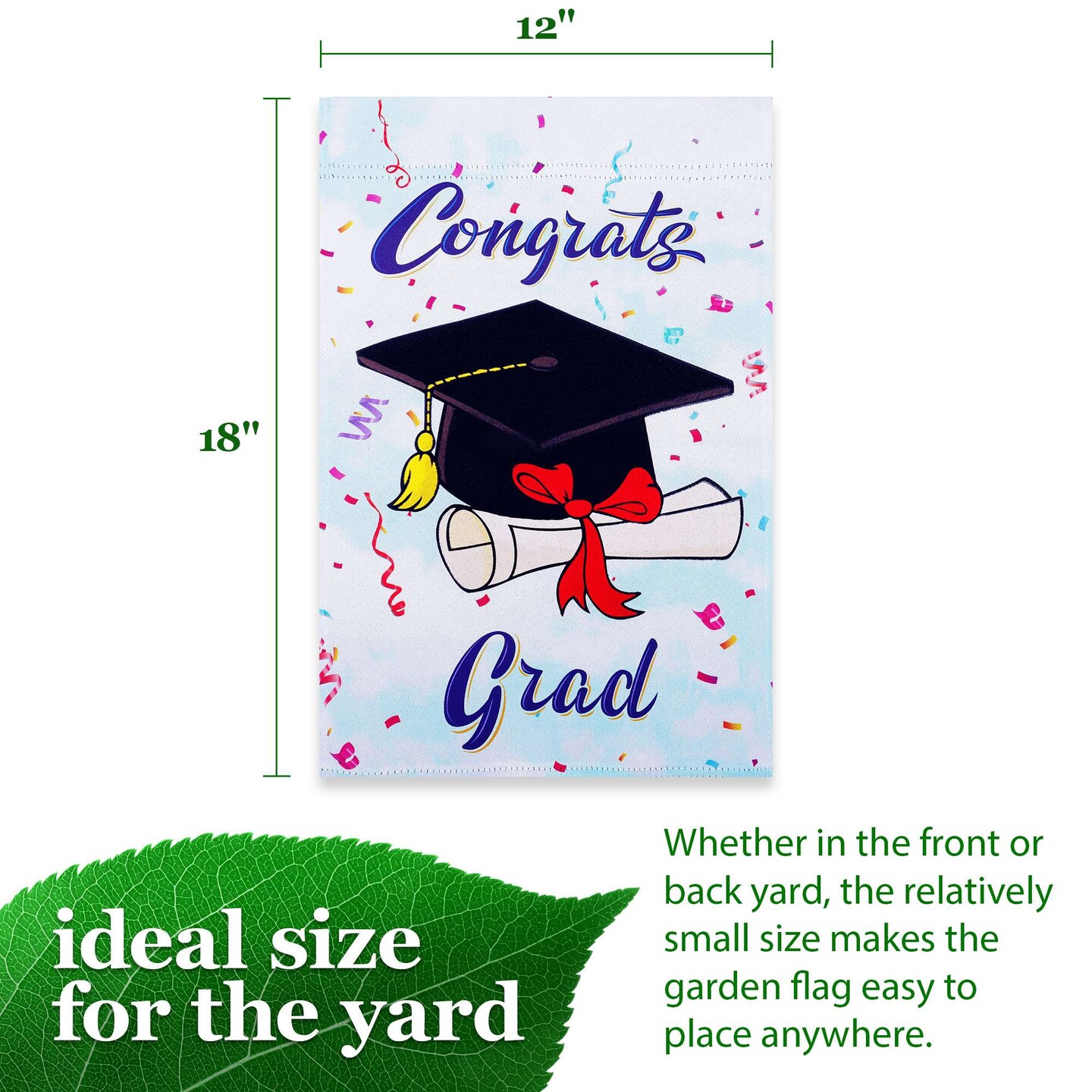 G128 Happy Graduation Congrats Cap Garden Flag 12x18 In Double Sided Graduation Yard Garden Lawn Decoration
