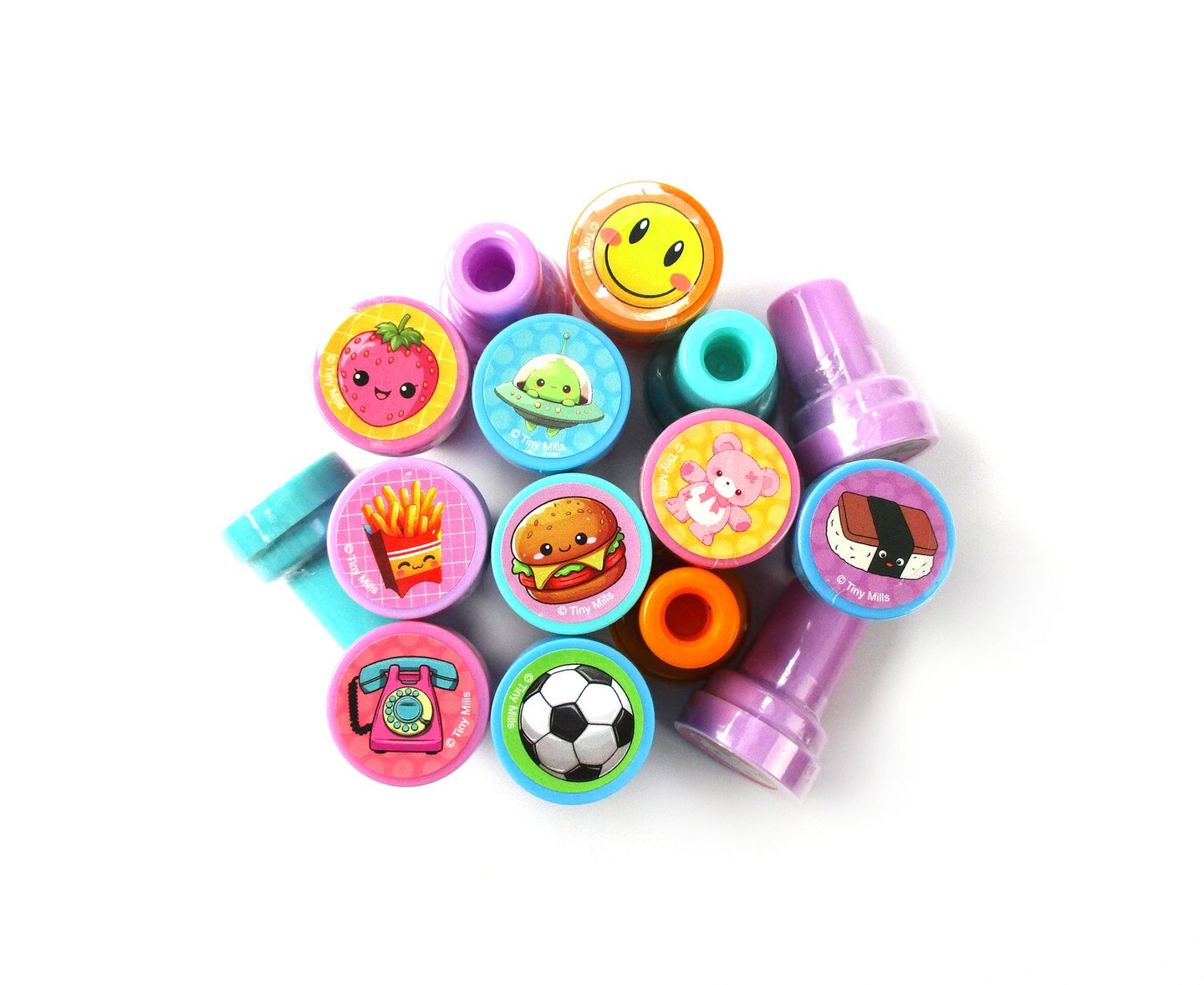 TINYMILLS 50 Pcs Assorted Kawaii Cute Stamps for Kids - Trendy Self-Ink Stamps for Birthday Party, Carnival, School &#x26; Rewards