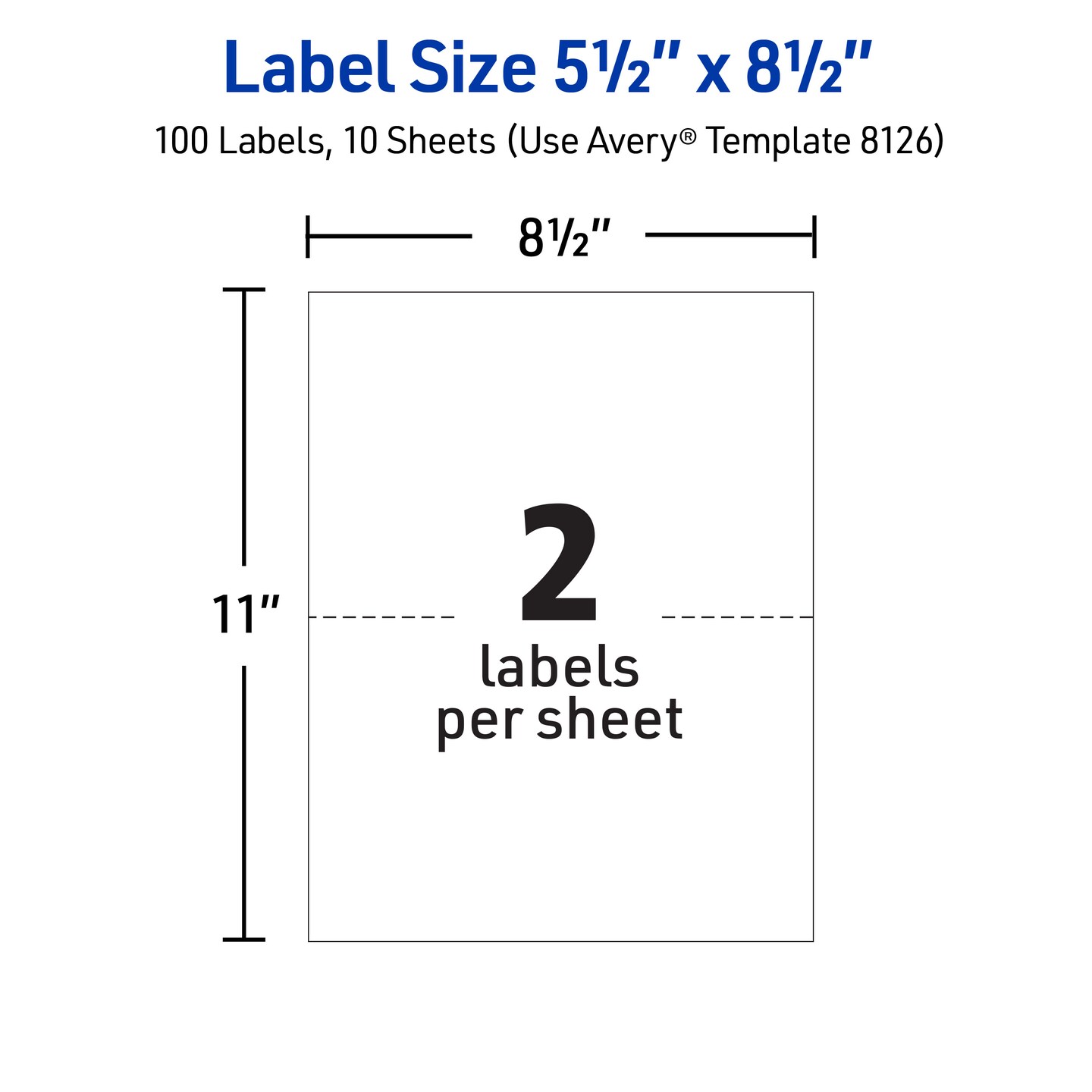 Avery Printable Shipping Labels, 5.5" x 8.5" Customizable Stickers, White, 100 Blank Mailing Labels Total, Great for Mailing, Shipping, Organizing, and More (2-Pack of 8126)