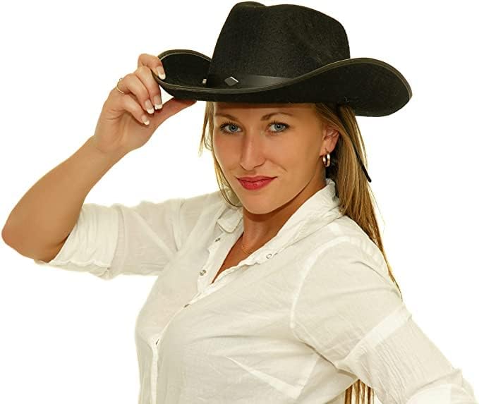 4E&#x27;s Novelty 4 Pack Black Cowboy Hat Party Pack (Kid Size) - Felt Cowgirl Hats for Girls, Boys, Teens