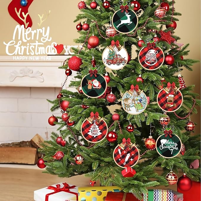 Embroidery Hoops Adjustable Natural Material Circle Cross Stitch Hoop Ring Bulk Wooden Round Embroidery Hoop for Art Craft Handy Sewing and Christmas Decoration (12 Pieces, 3 Inch)