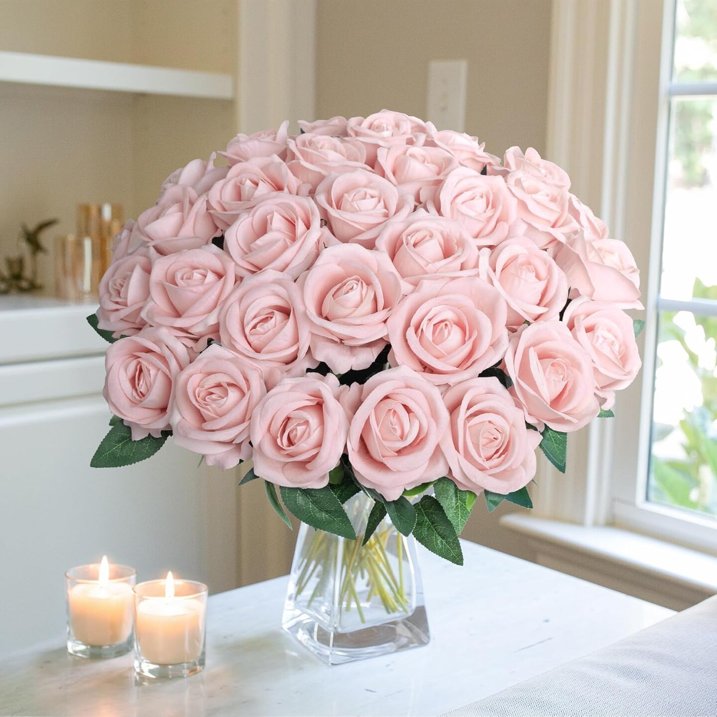 50 PCS Artificial Roses with Stems – Realistic Blush Silk Flowers for DIY Wedding Bouquets, Centerpieces, Baby Shower, Birthday & Home Decor