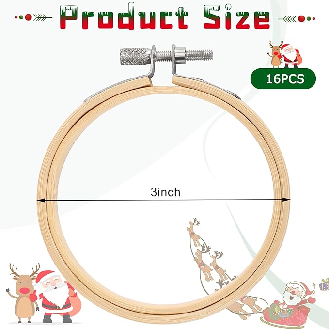 Embroidery Hoops Adjustable Natural Material Circle Cross Stitch Hoop Ring Bulk Wooden Round Embroidery Hoop for Art Craft Handy Sewing and Christmas Decoration (12 Pieces, 3 Inch)