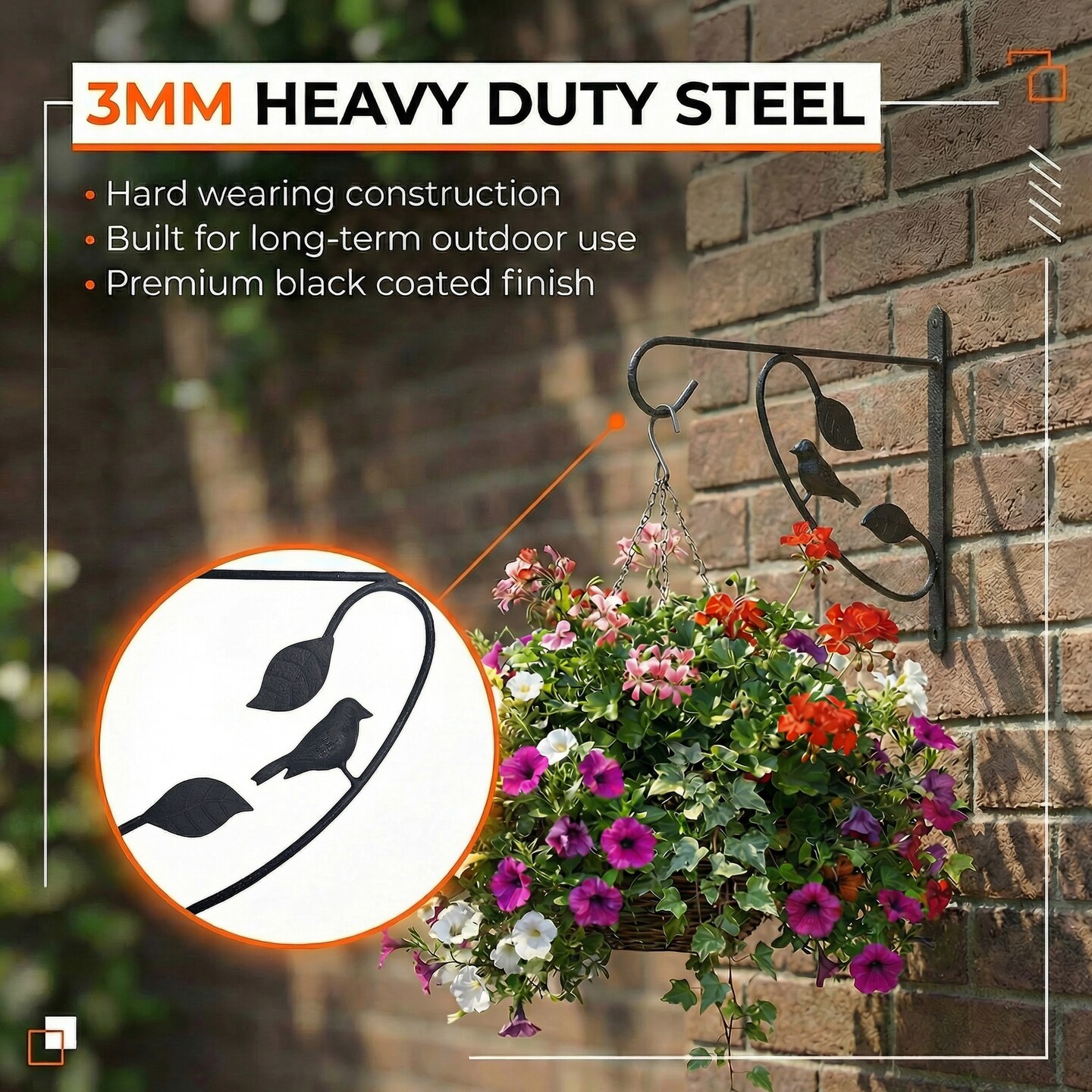 Scroll-Design Metal Wall Bracket for Hanging Accessories and Flowerpots for Indoor & Outdoor Use