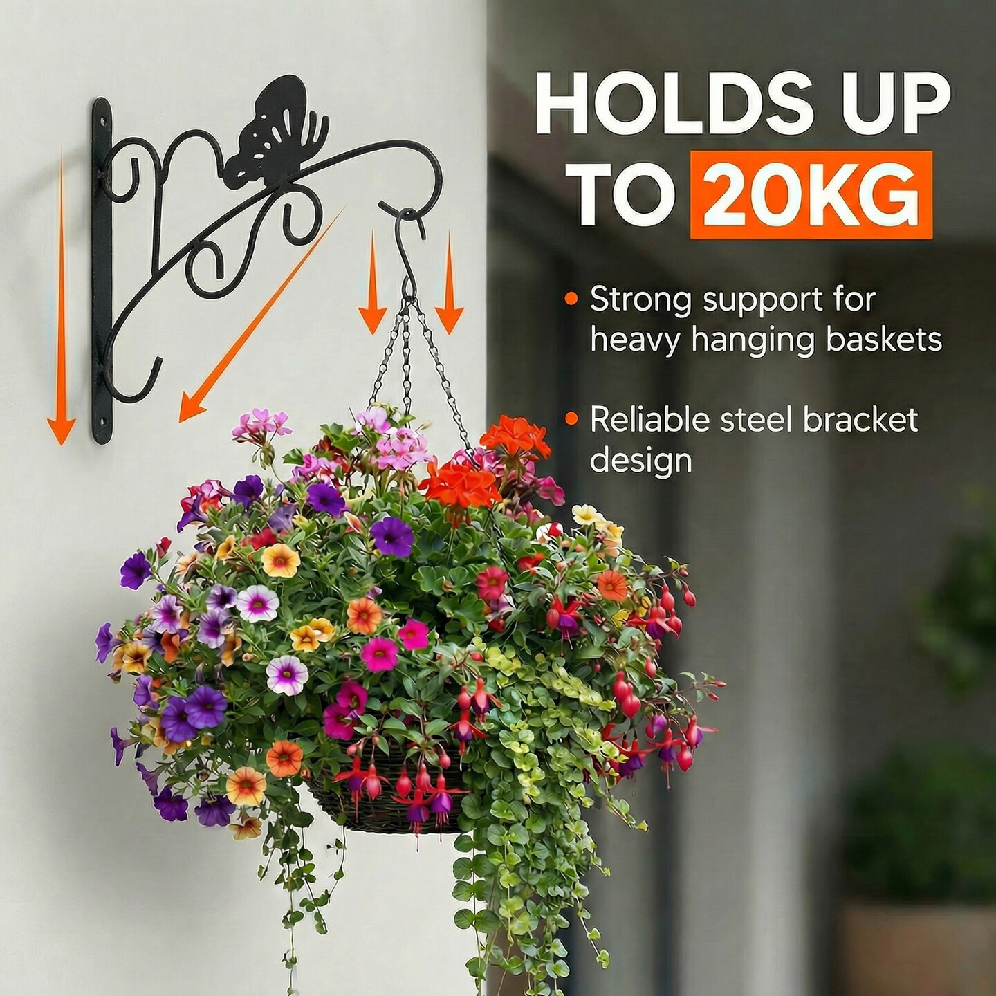 Scroll-Design Metal Wall Bracket for Hanging Accessories and Flowerpots for Indoor & Outdoor Use